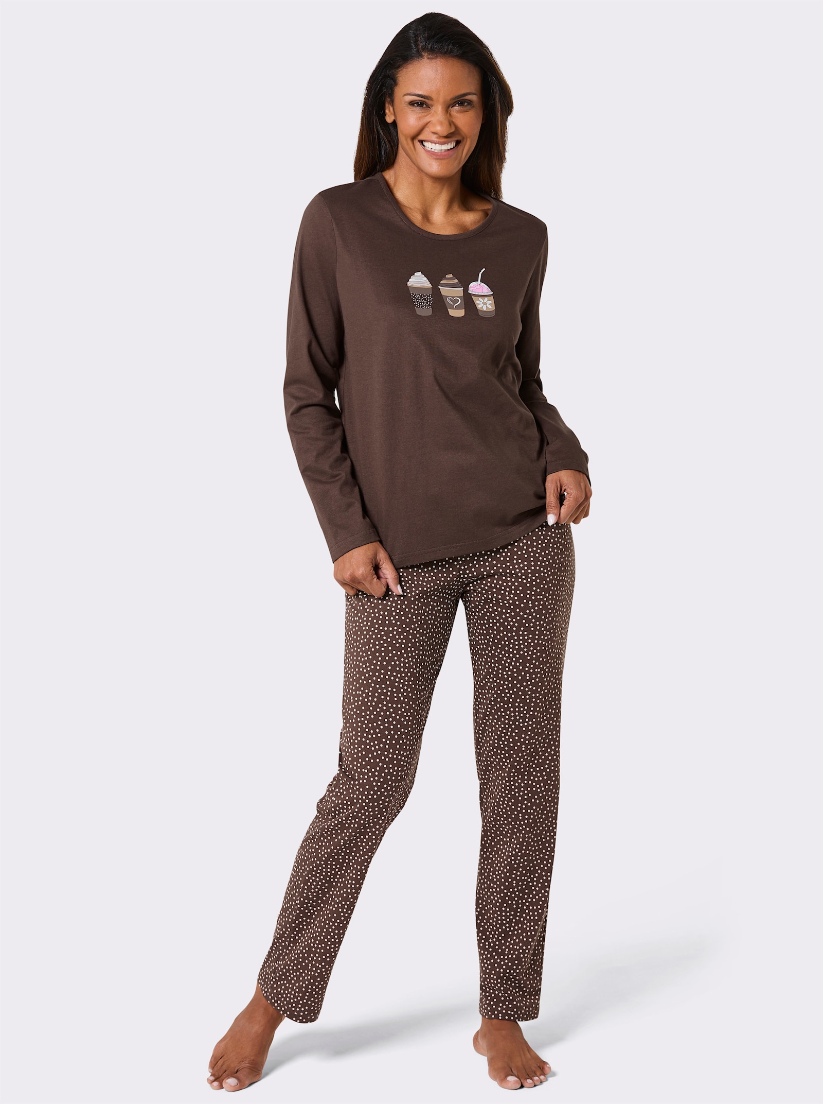 Comtessa Pyjama - chocolade/ecru bedrukt