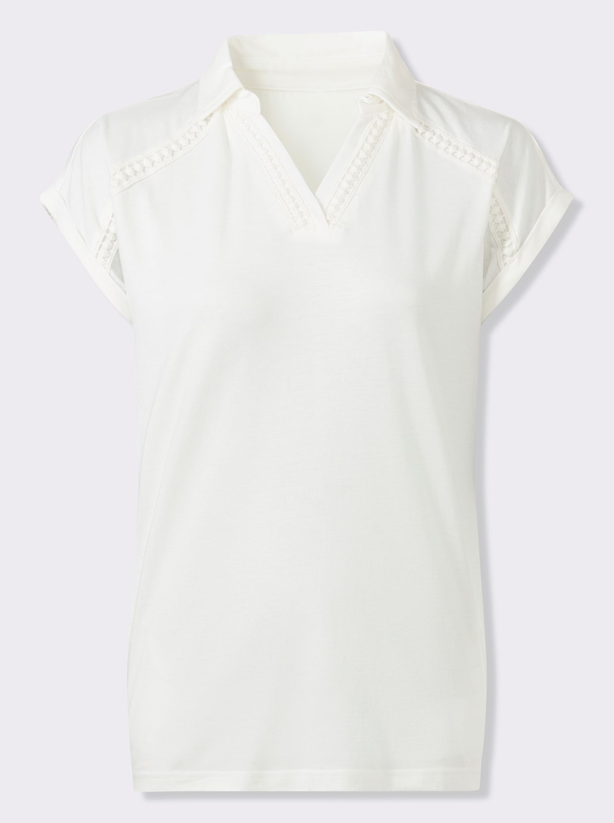 Poloshirt mit Spitzenborte - ecru