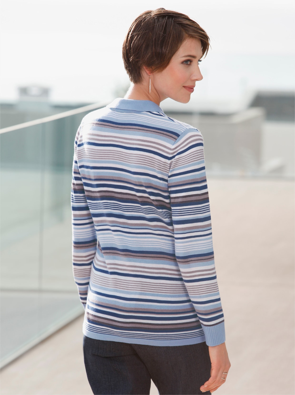 Polopullover - bleu-geringelt