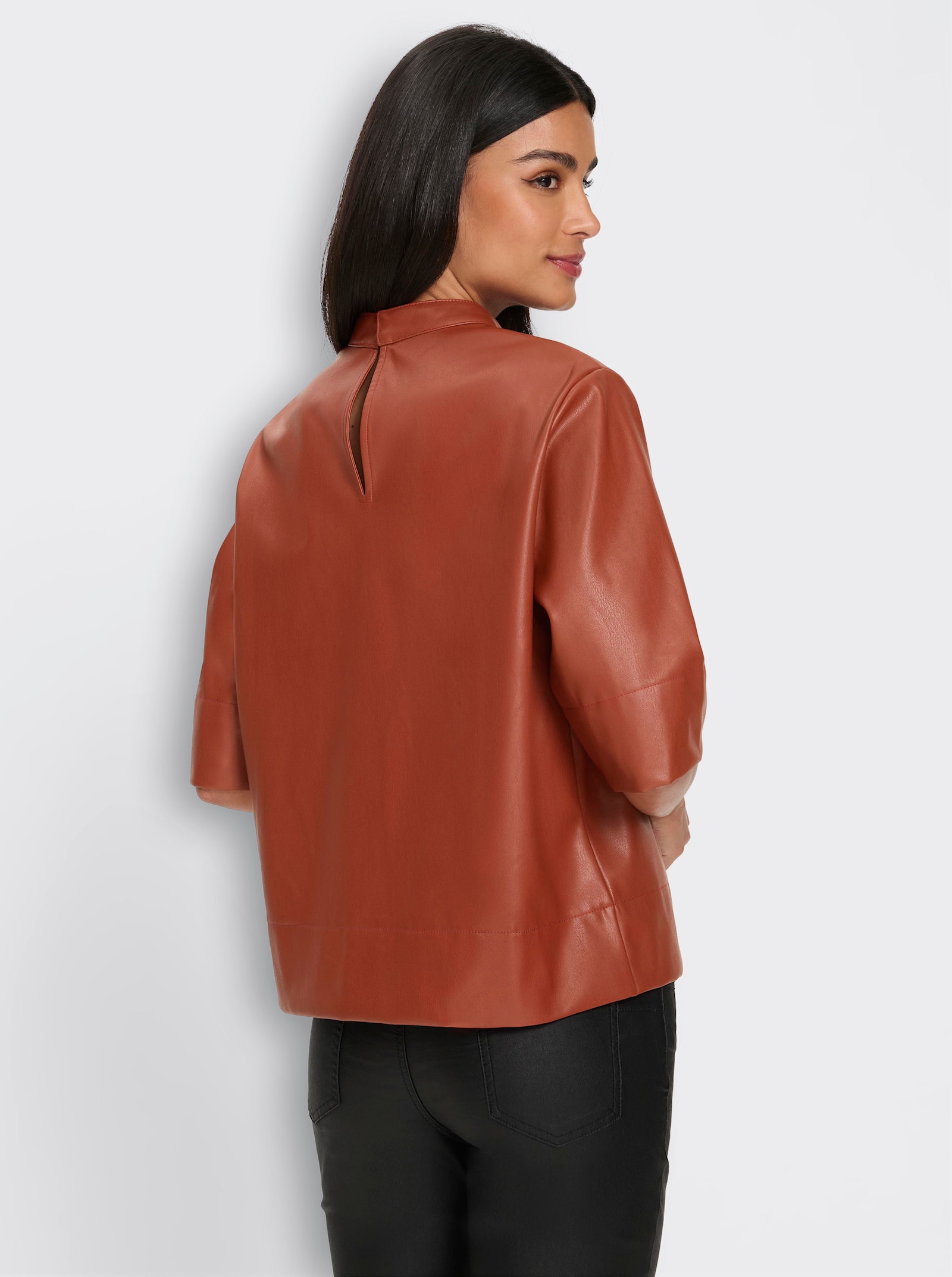 heine Kurzarm-Bluse aus Lederimitat - rotbraun