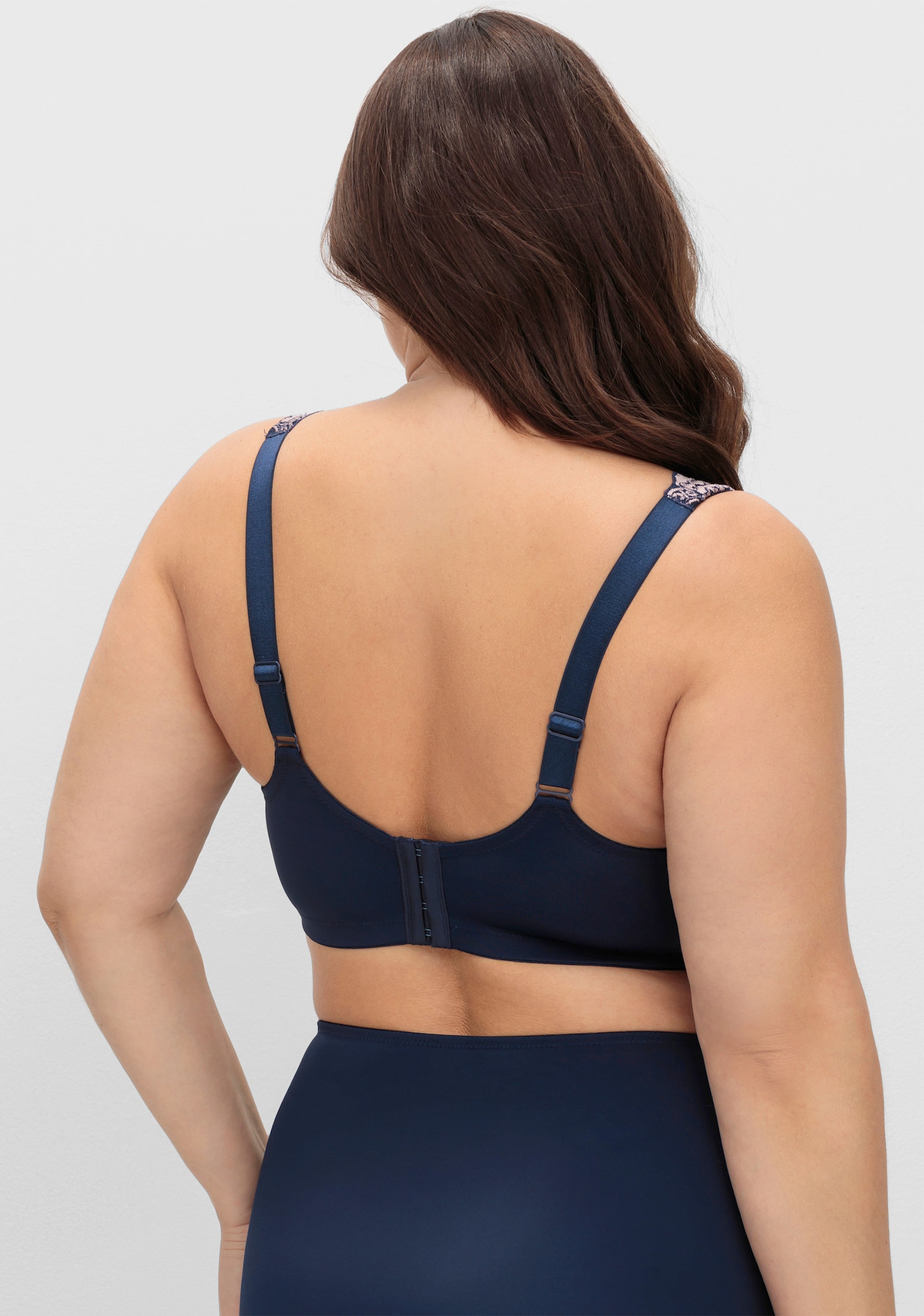 sheego Bügel-BH mit Kontrast-Spitze - marine-rosé