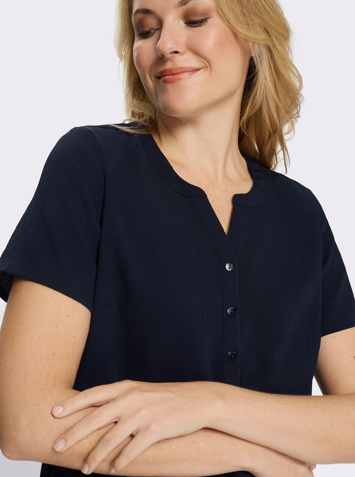 Schlupfbluse mit kurzen Ärmeln - marine
