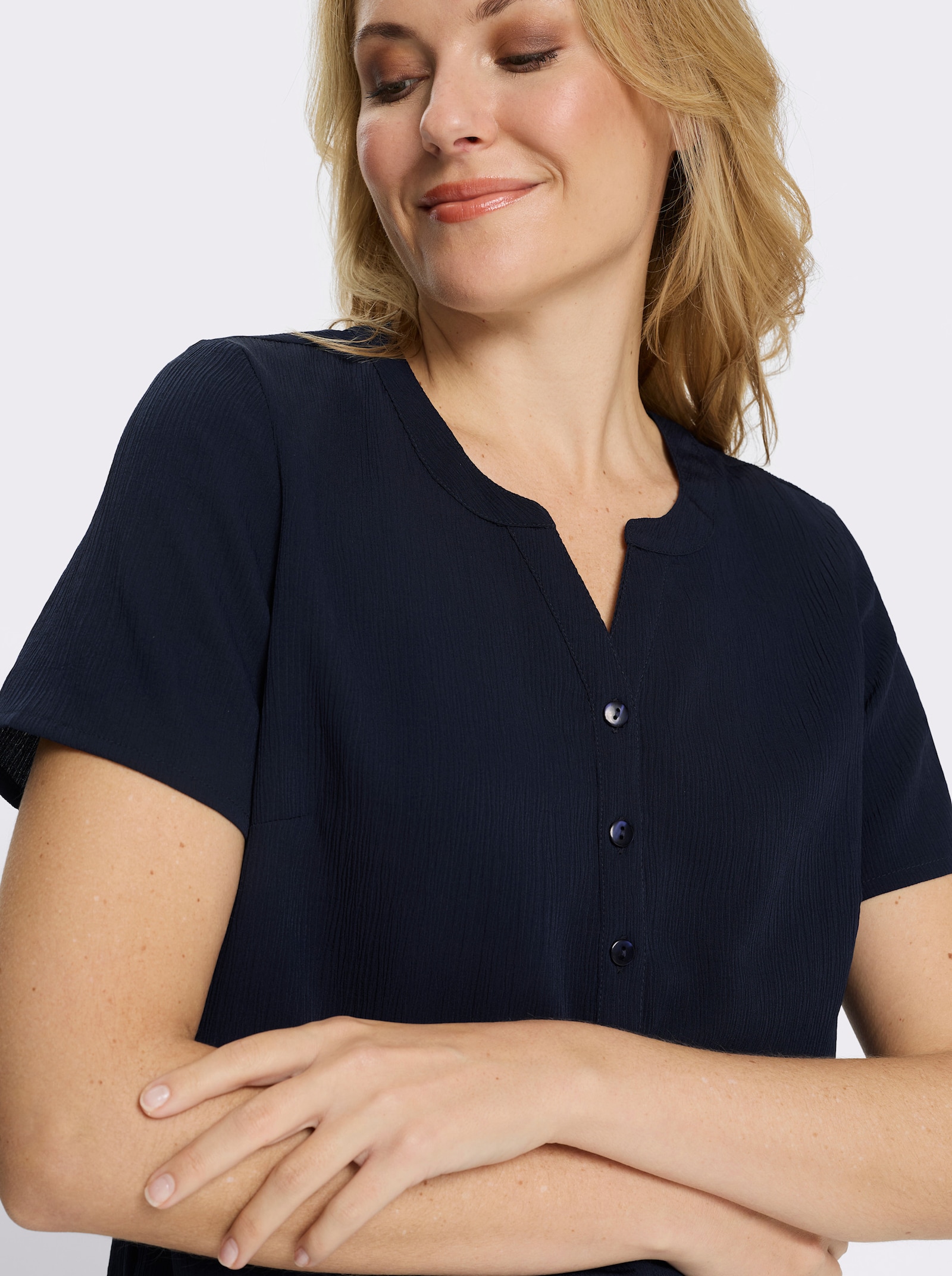 Schlupfbluse mit kurzen Ärmeln - marine