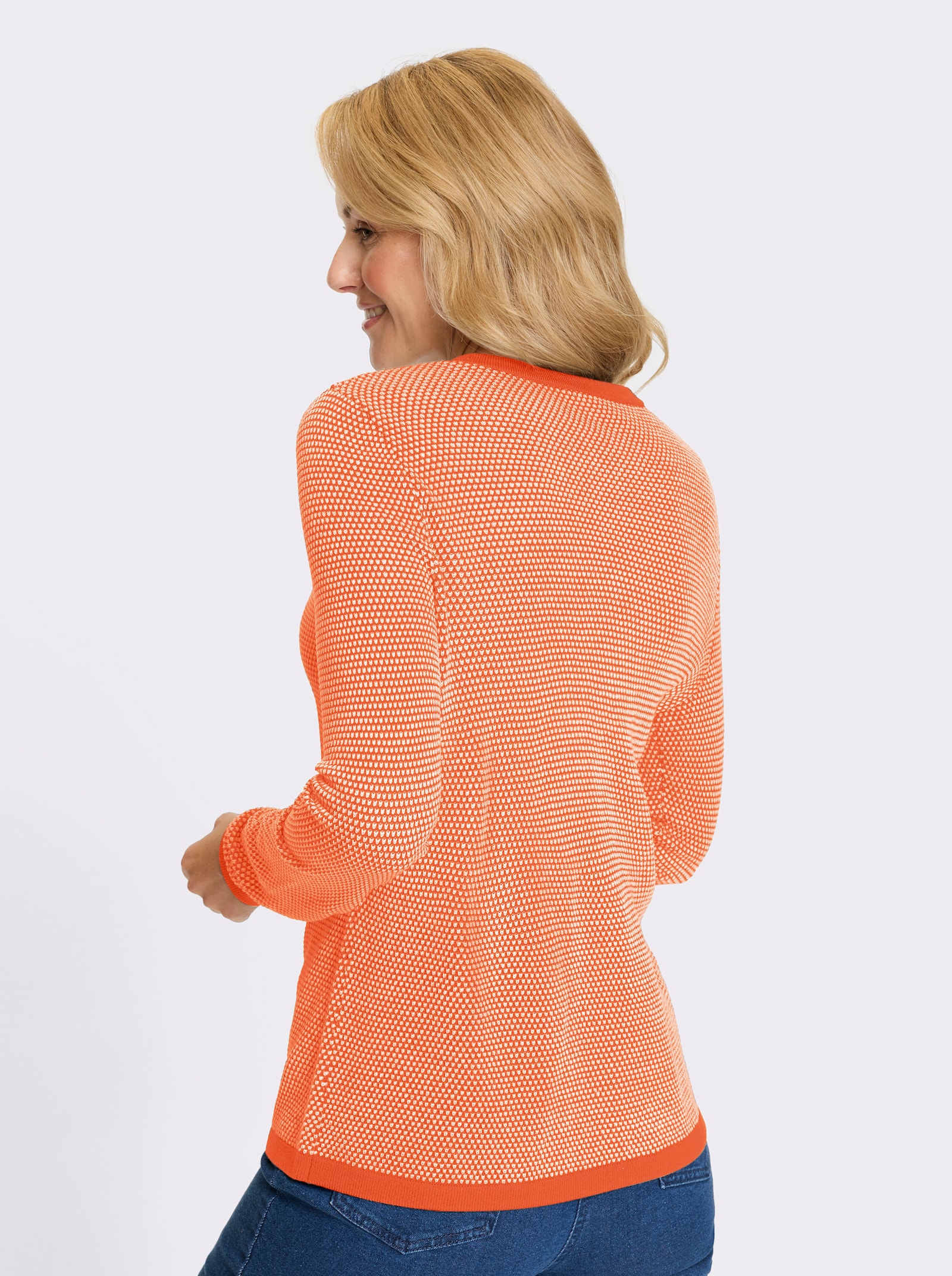 Rundhalspullover - papaya-ecru-gemustert