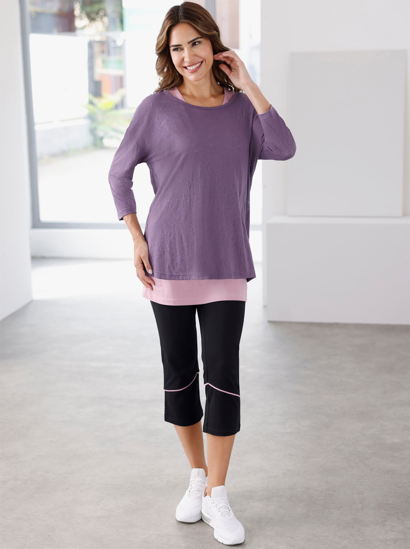 2-in-1-Shirt mit passendem Top - feige + mauve