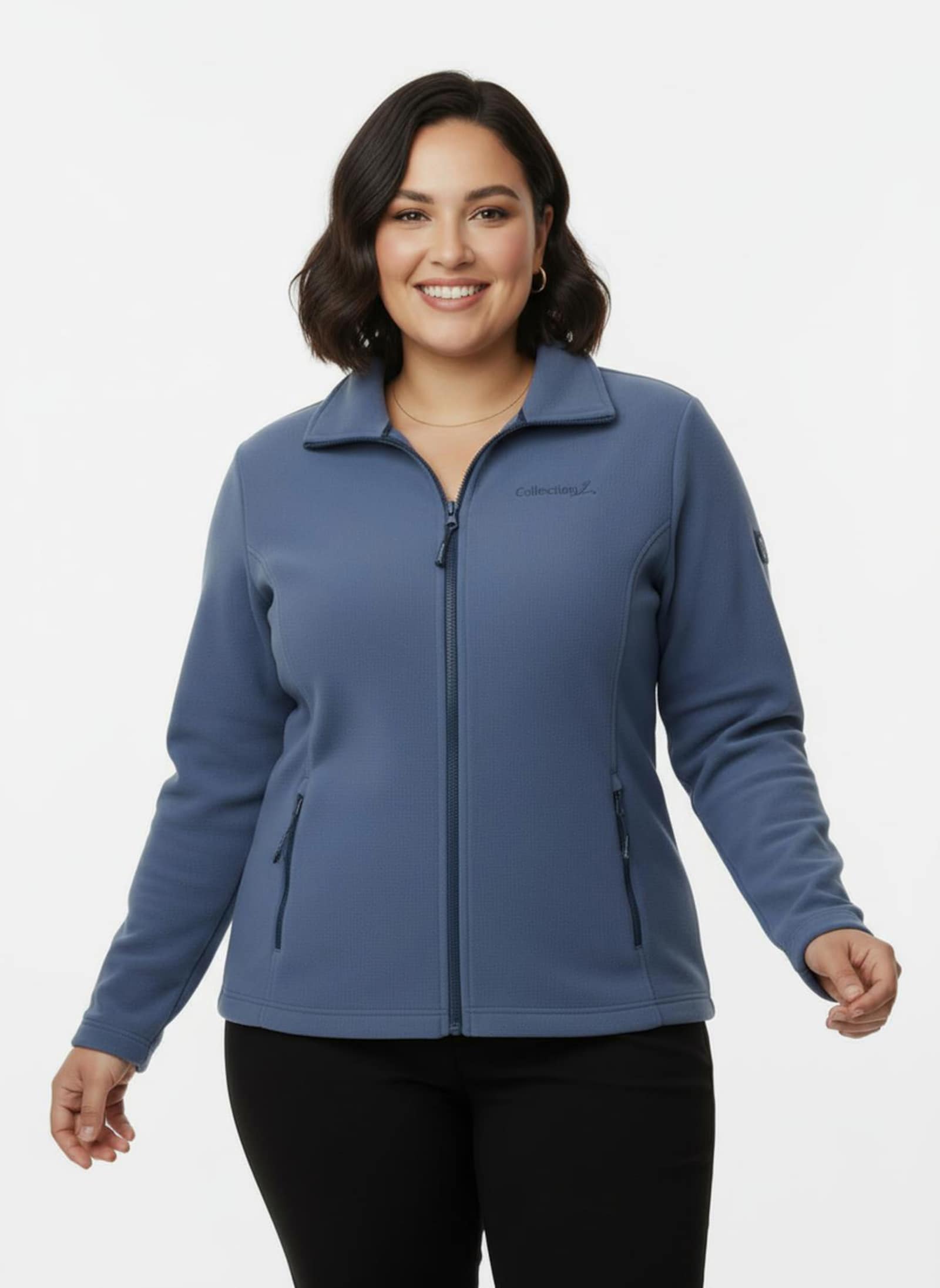 Fleecejacke mit Stickerei - jeansblau