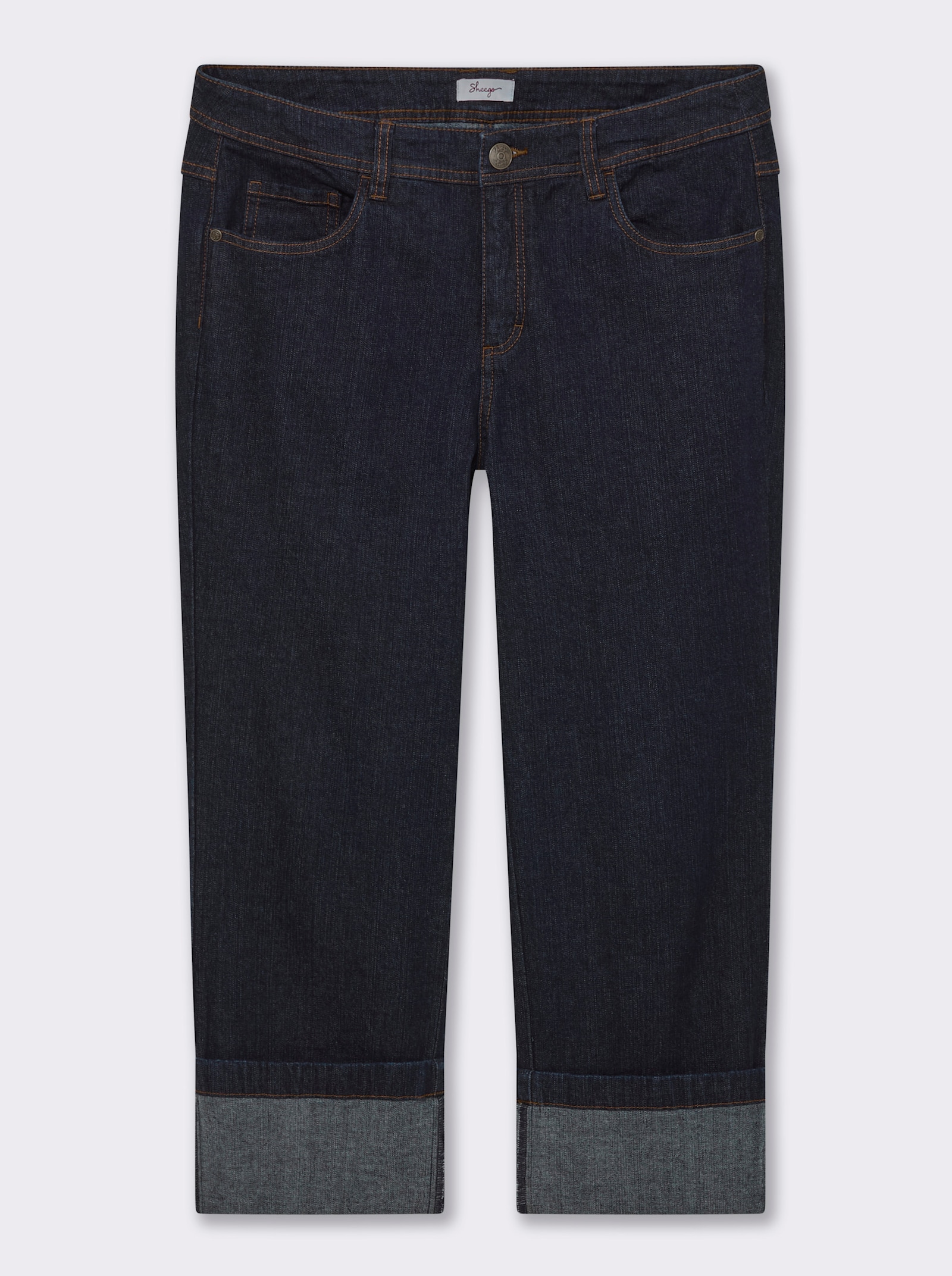 sheego 7/8-jeans met brede zoomomslag - dark-blue