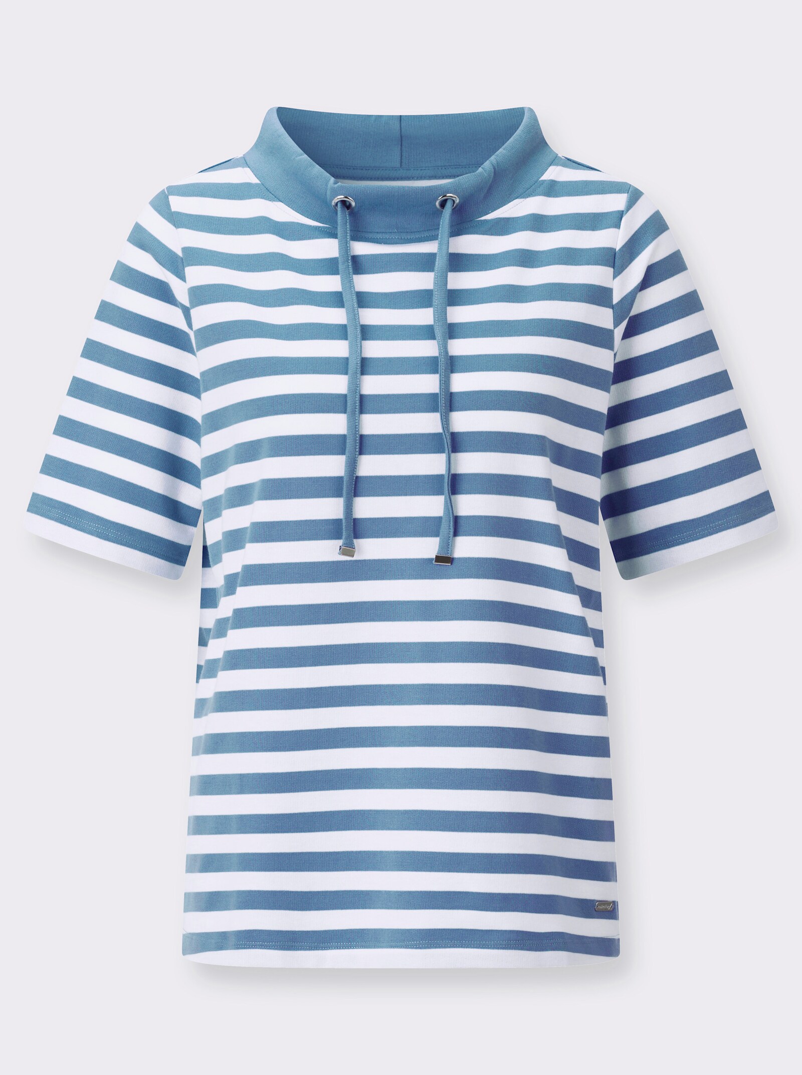 Sweatshirt in Interlock-Qualität - mittelblau-ecru-geringelt