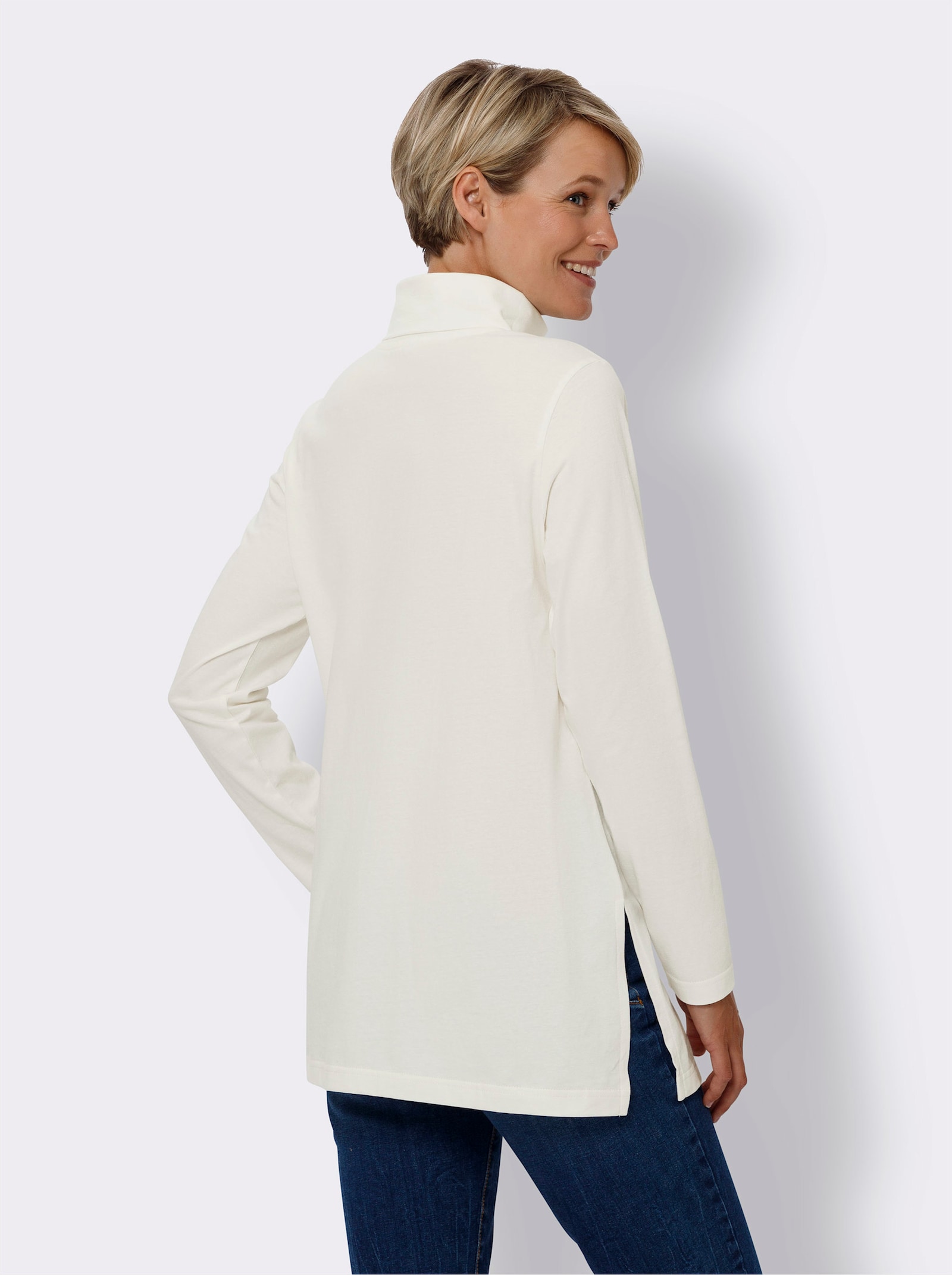 Lang shirt met rolkraag - ecru