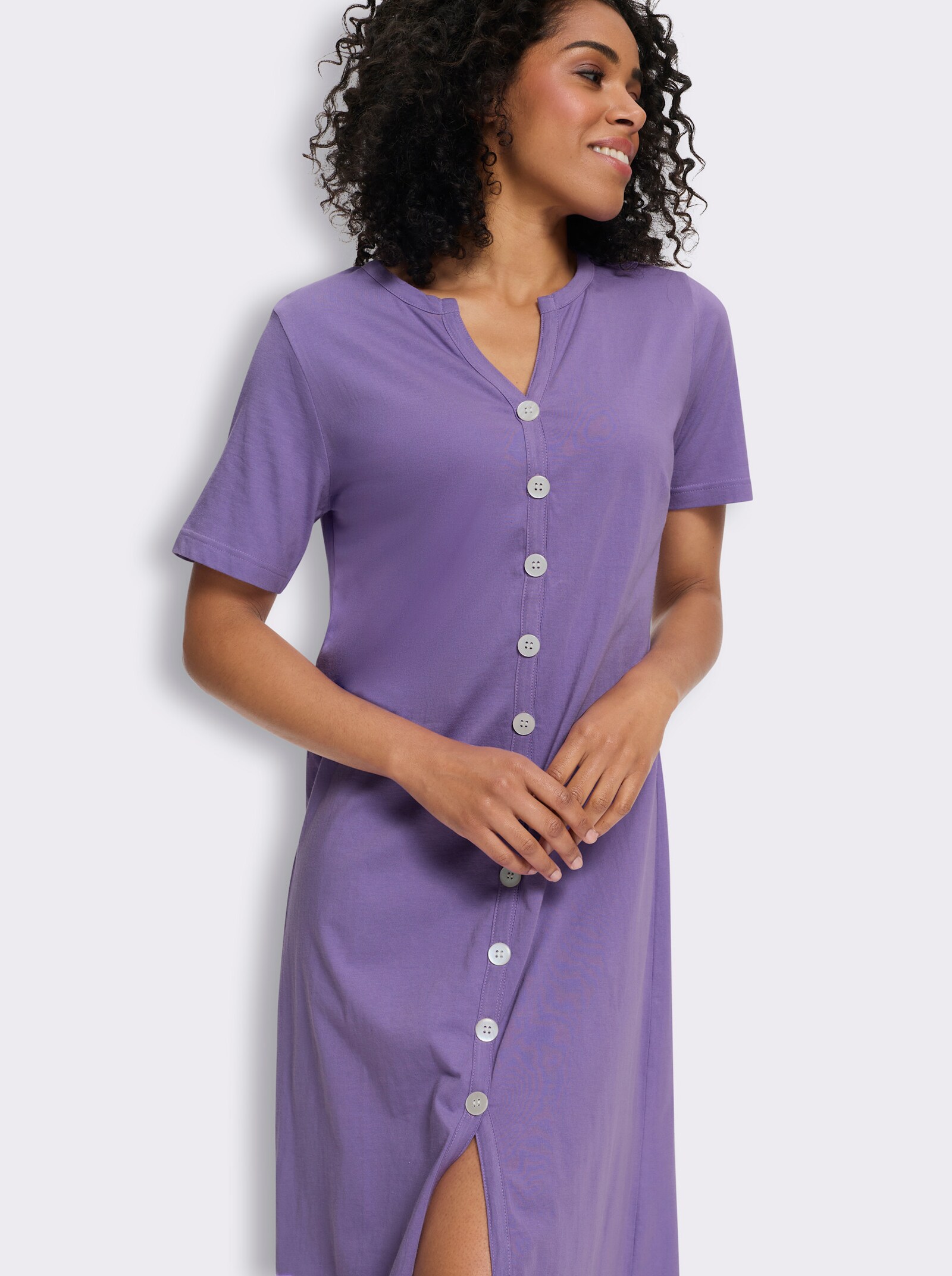 A-Linien-Kleid mit durchgehender Knopfleiste - lavendel