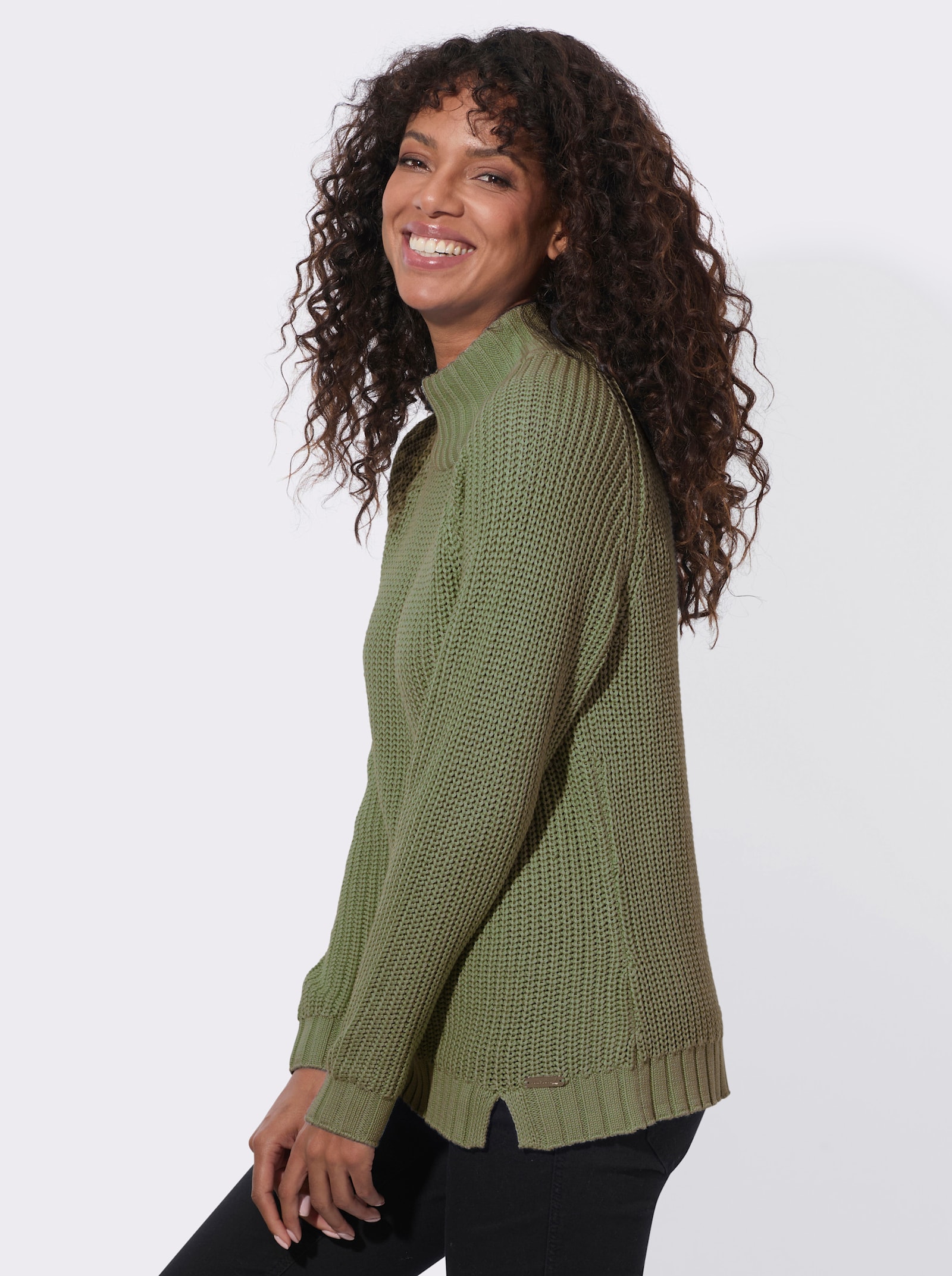 Stehkragenpullover mit Raglan-Ärmel - khaki