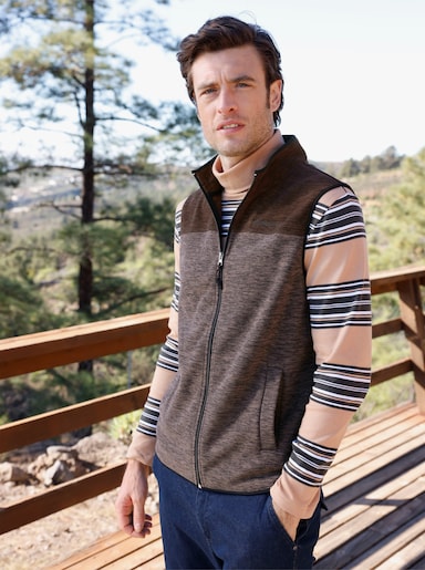 Catamaran Fleecejacke mit kontrastfarbiger Stickerei - dunkeltaupe-meliert