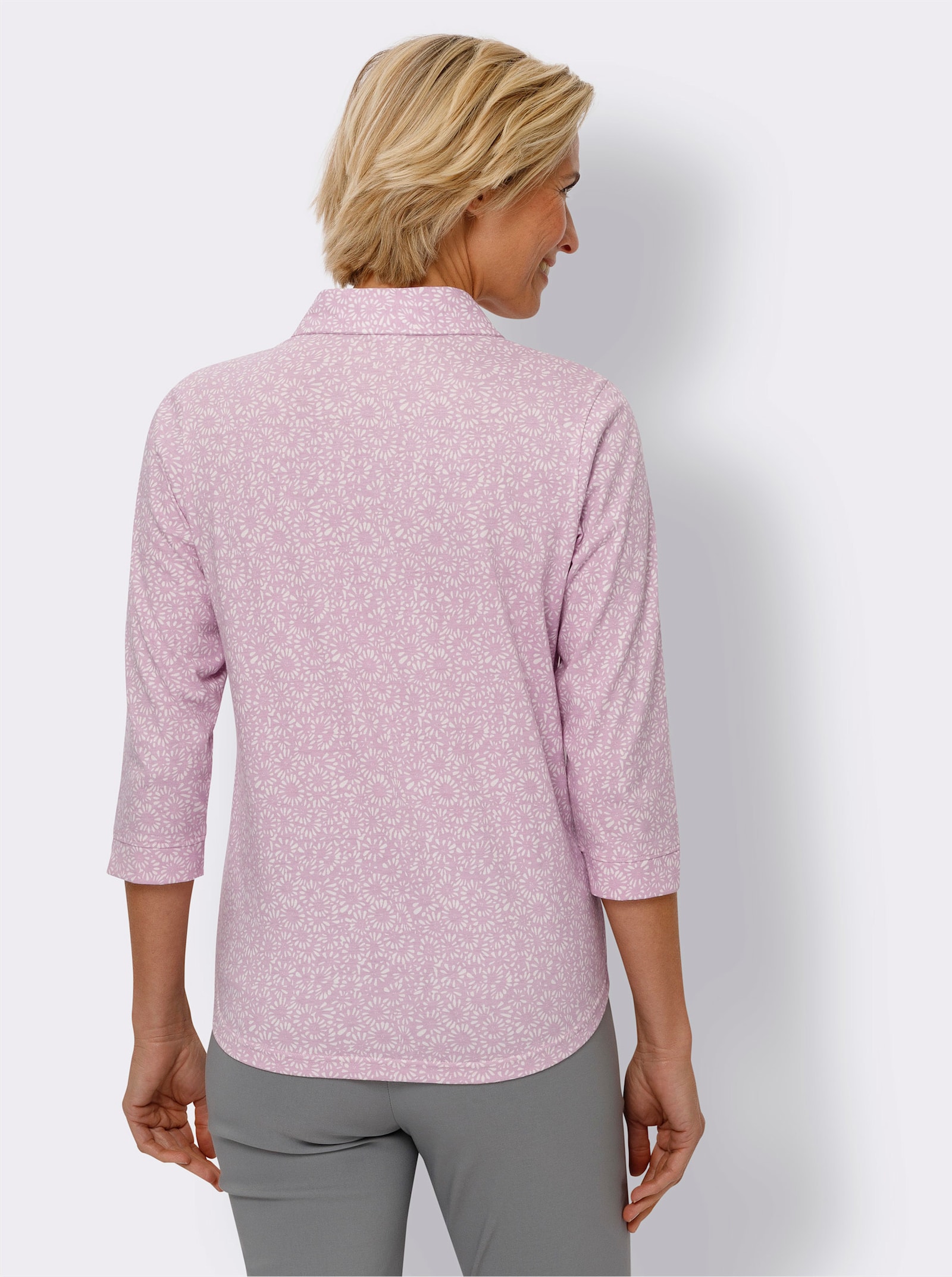 Druckbluse mit abgesteppten Biesen vorne - ecru-rosé-bedruckt