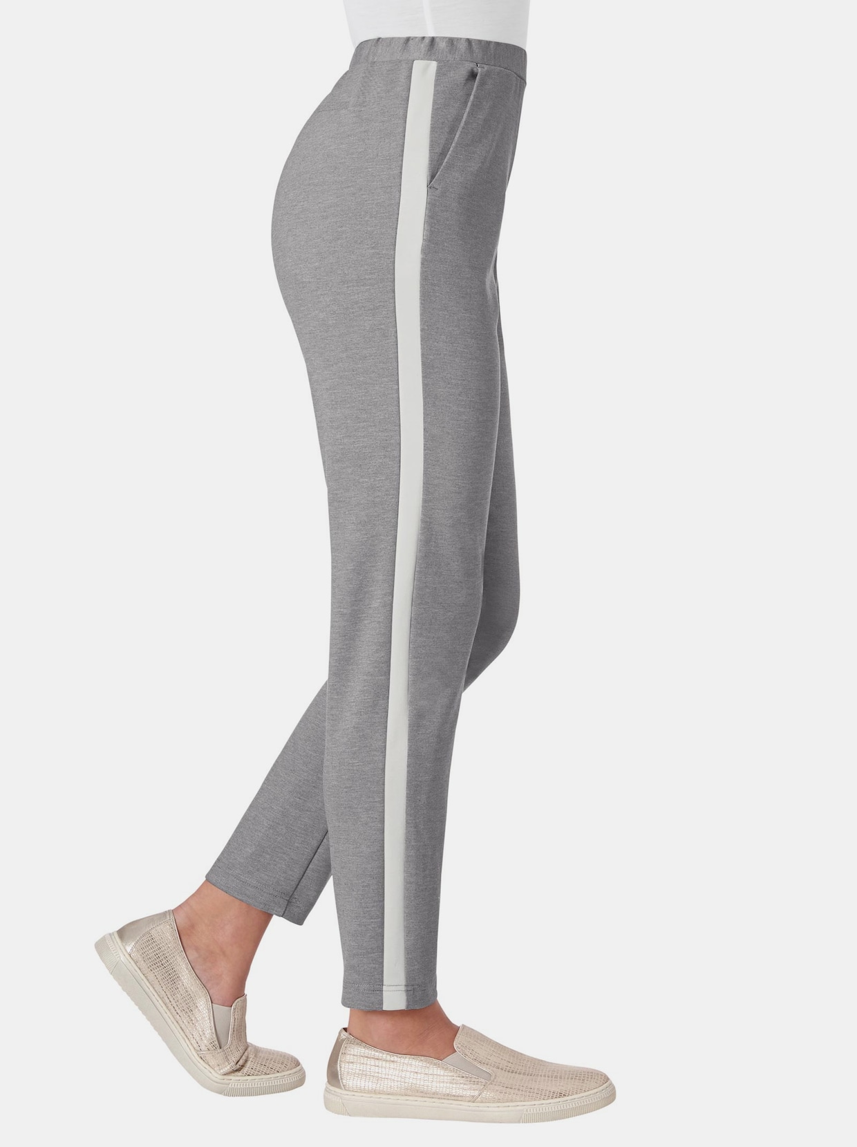Jersey pantalon - grijs/wit