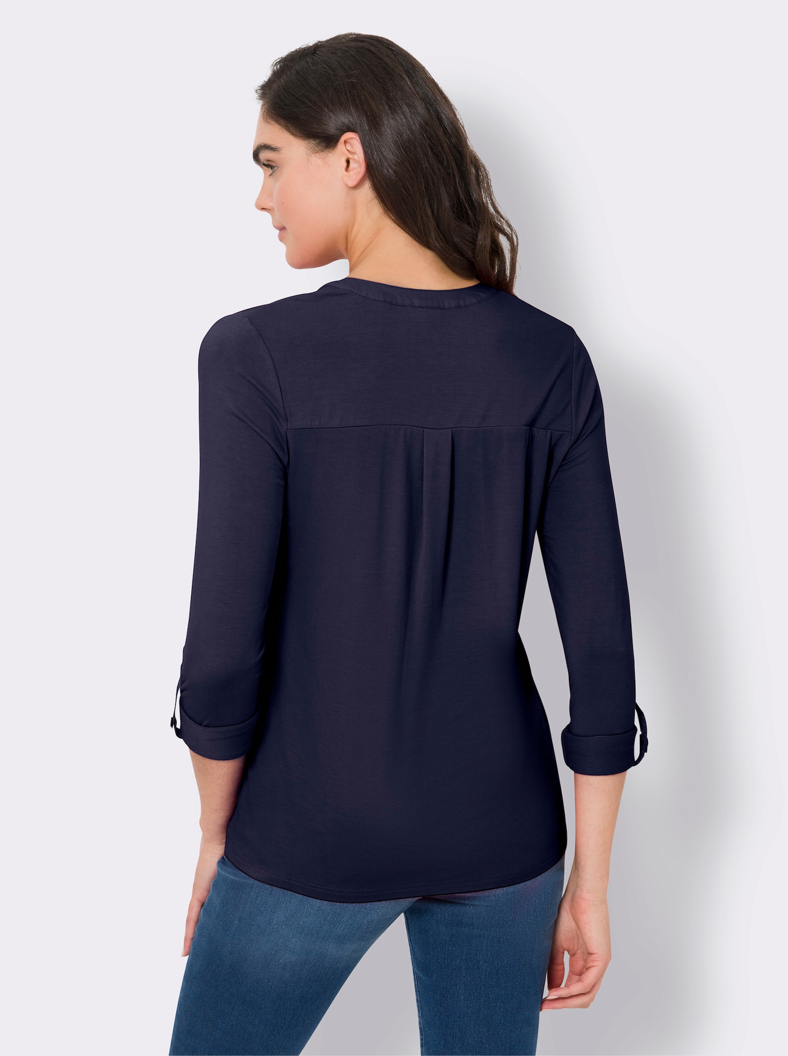 heine Blusenshirt mit Web-Einsätzen - marine