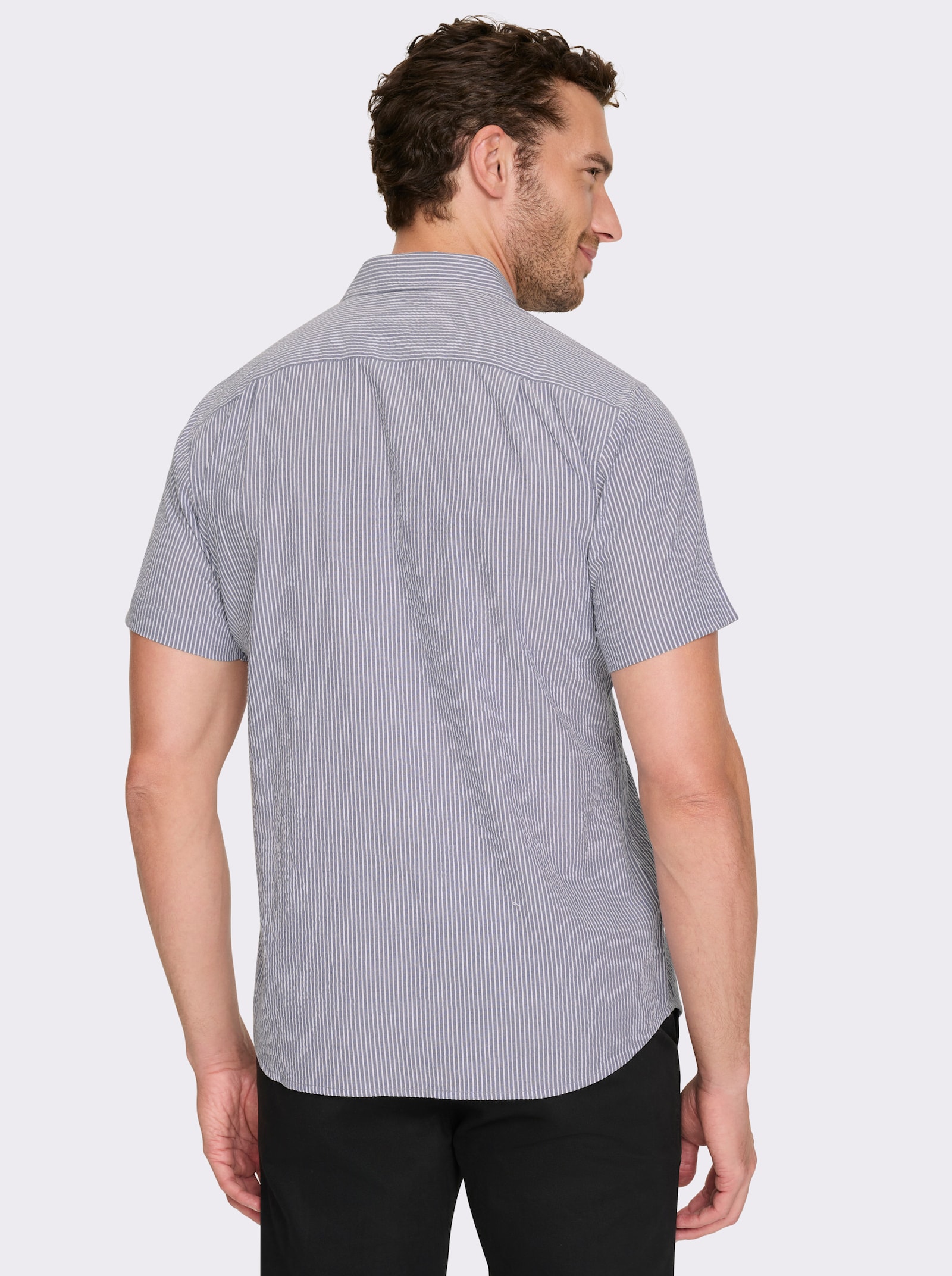 Catamaran Kurzarmhemd aus reiner Baumwolle - rauchblau-weiss-gestreift