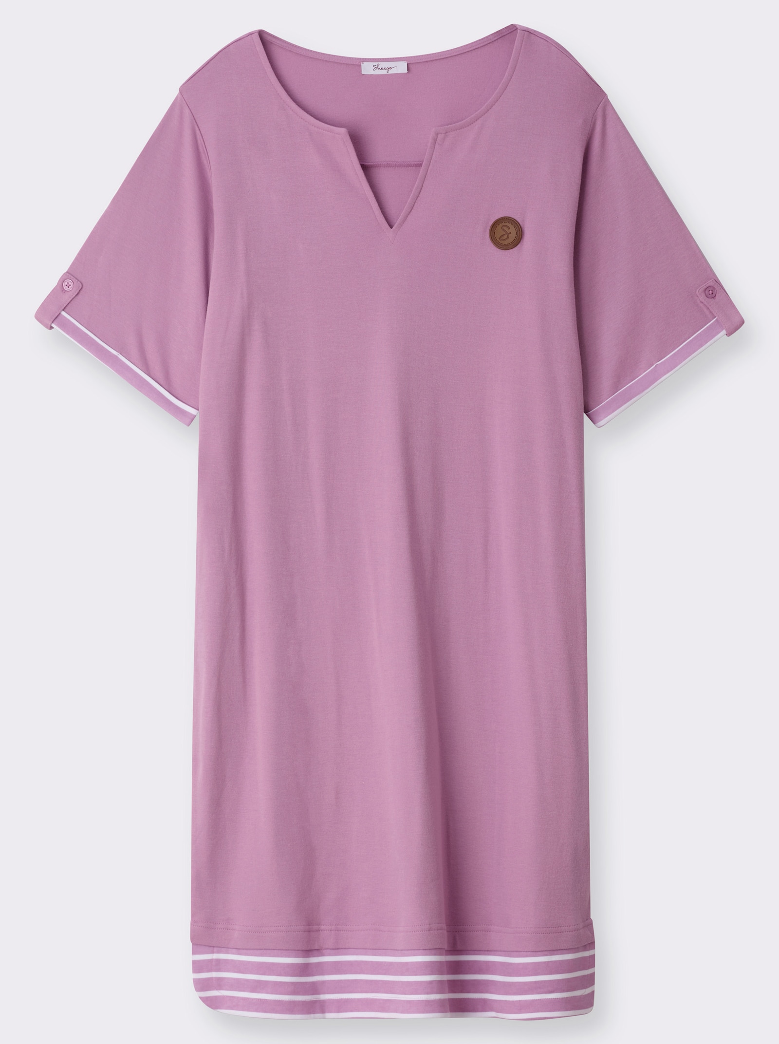 sheego Shirtkleid mit Kontrast-Ringelstoff - orchidee