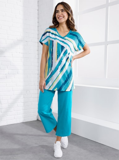 Lang shirt - turquoise/wit