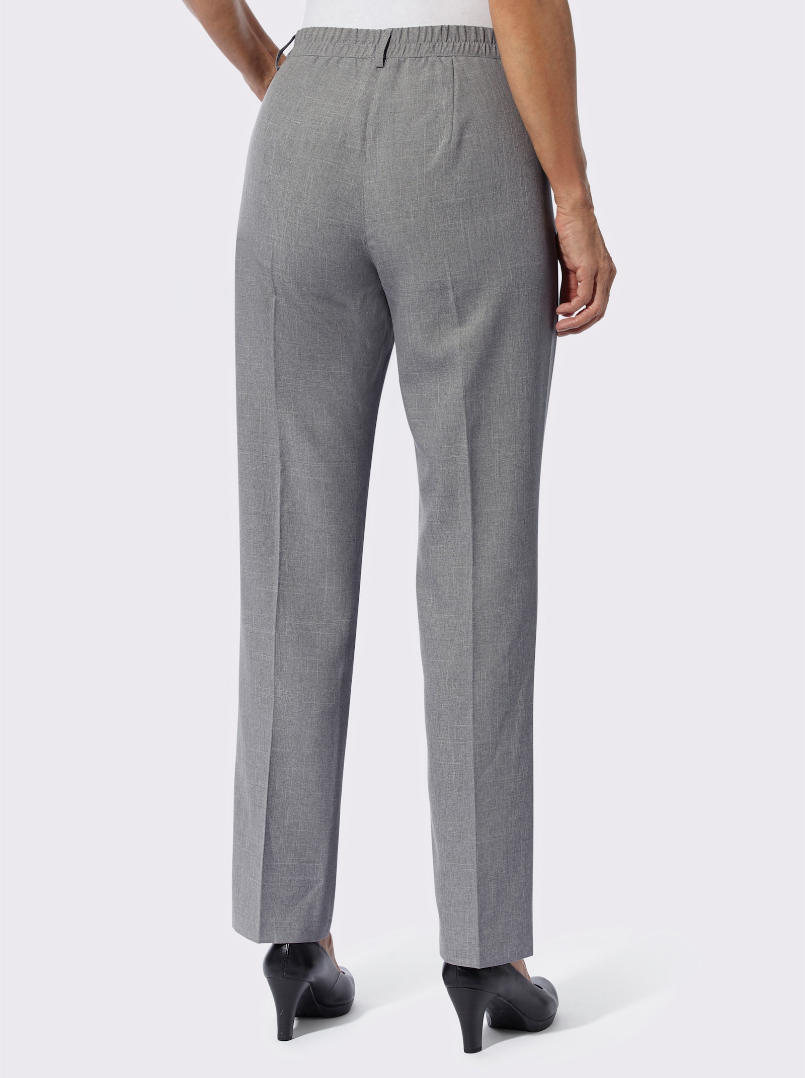 Bügelfaltenhose mit Leder-Imitat-Detail - grau-meliert