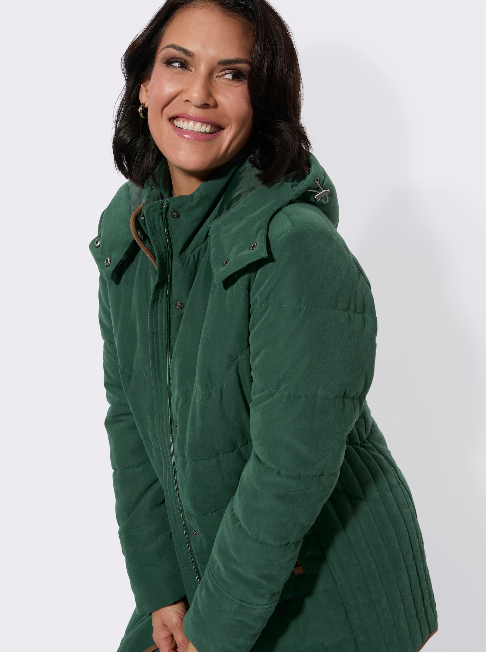 Longjacke mit Stehkragen und Kapuze - moos