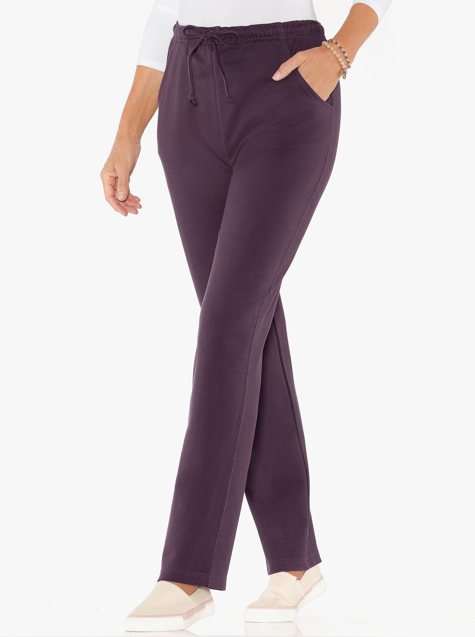 Jerseyhose mit Tunnelzug und Bindeband - aubergine