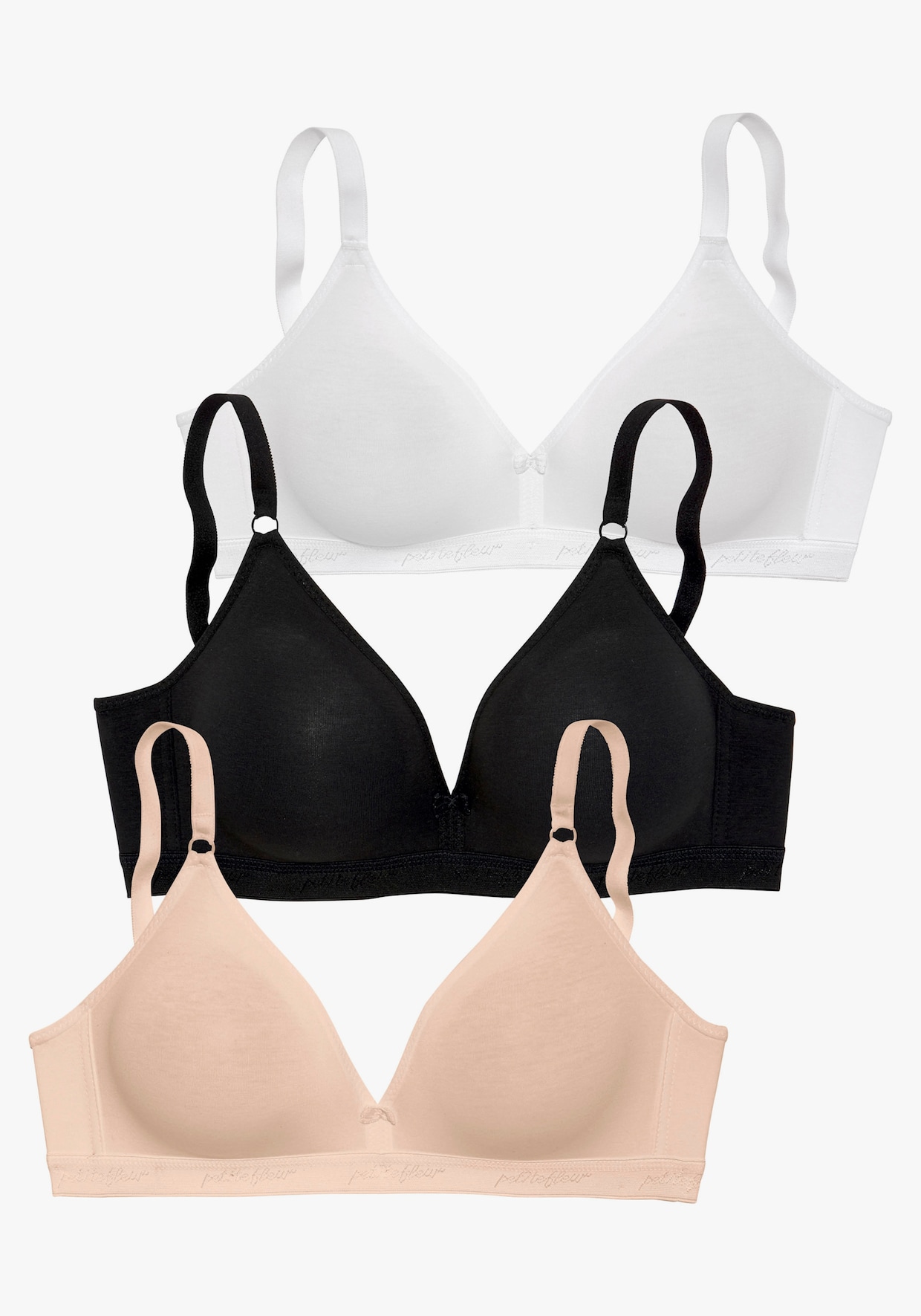 petite fleur Bralettebeha - 1x toffee + 1x zwart + 1x wit