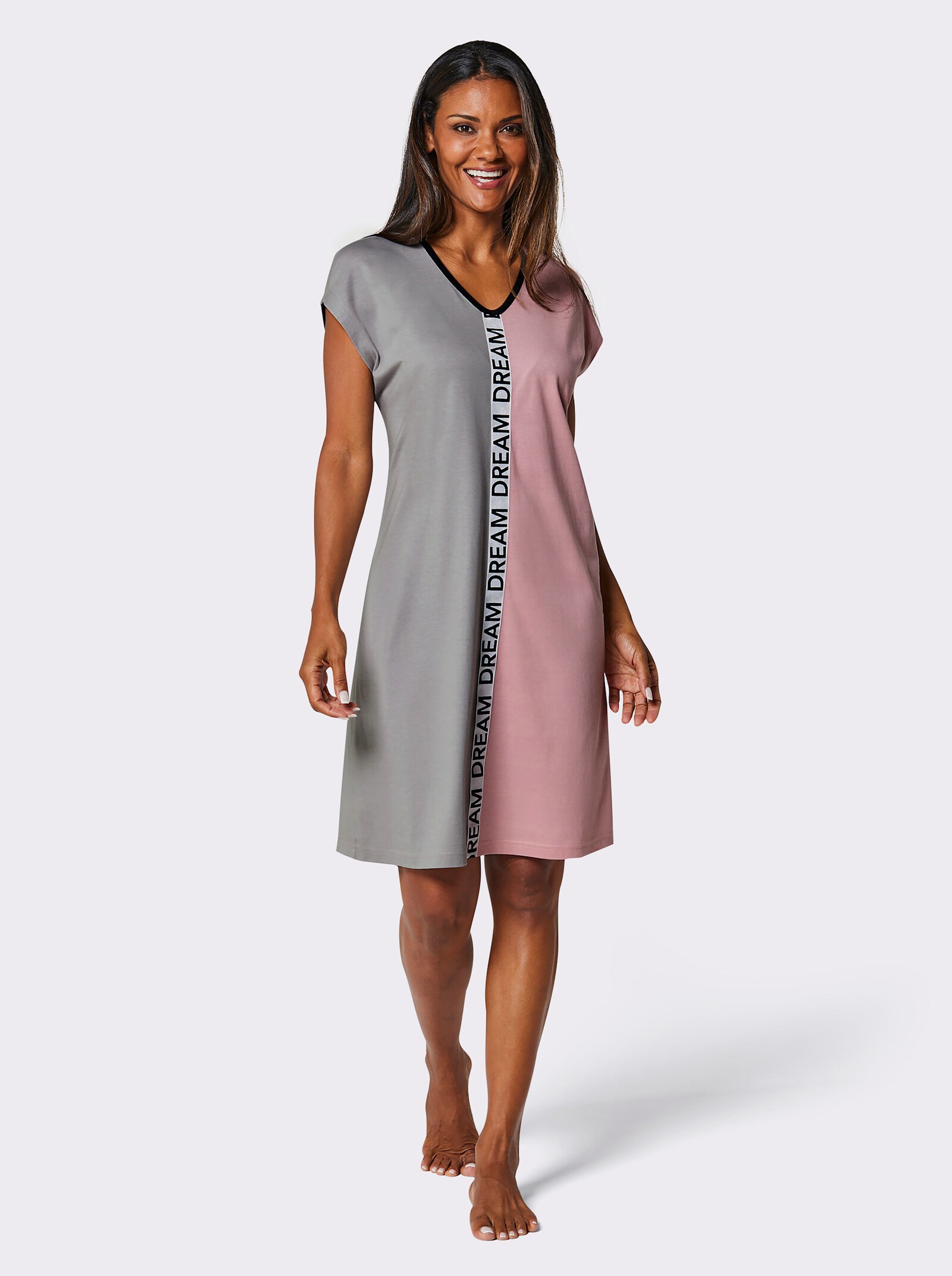 wäschepur Slaapshirt met glitterband - steengrijs/hortensie