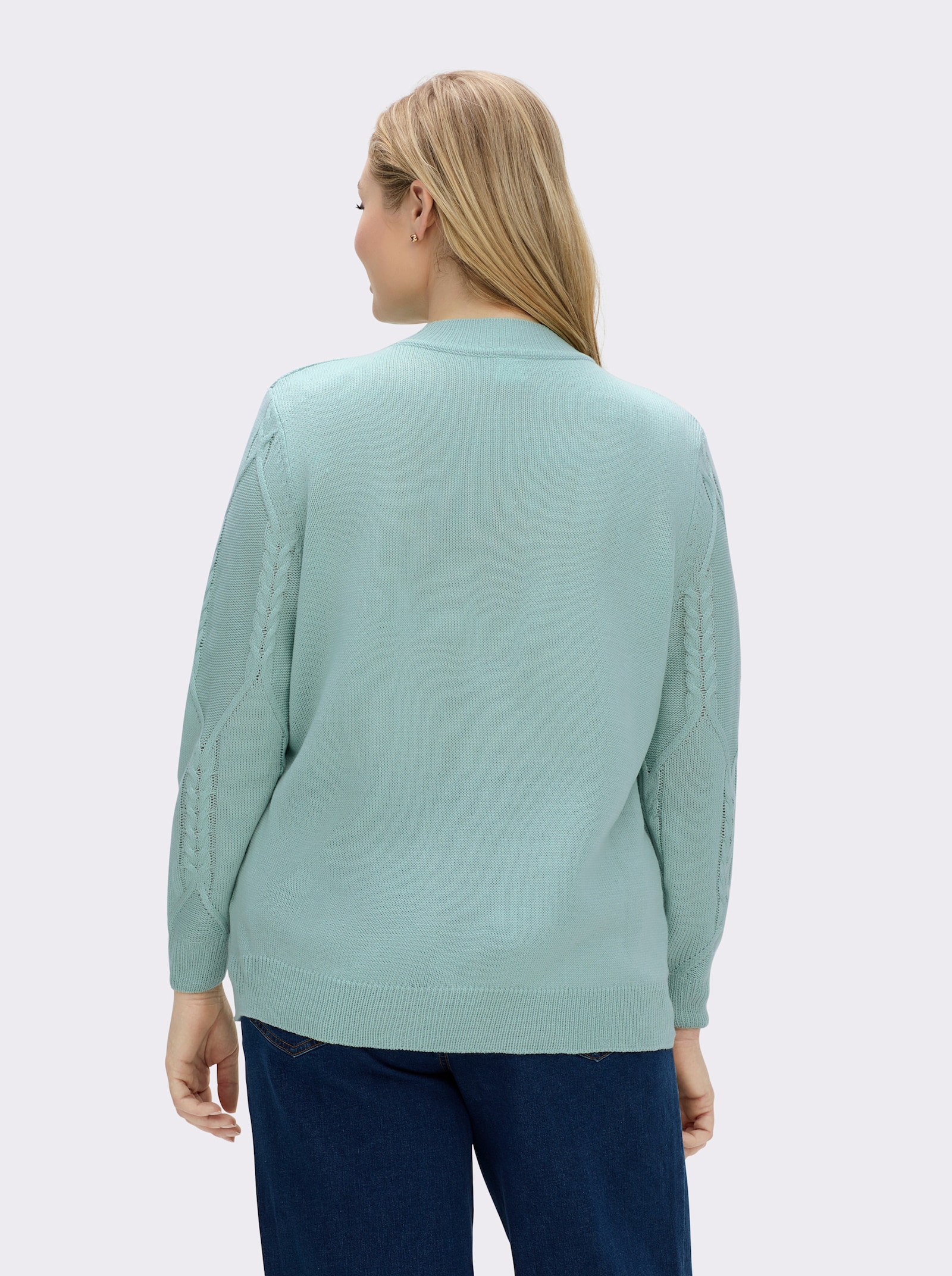 Langarm-Pullover mit Zopfmuster - kalkmint