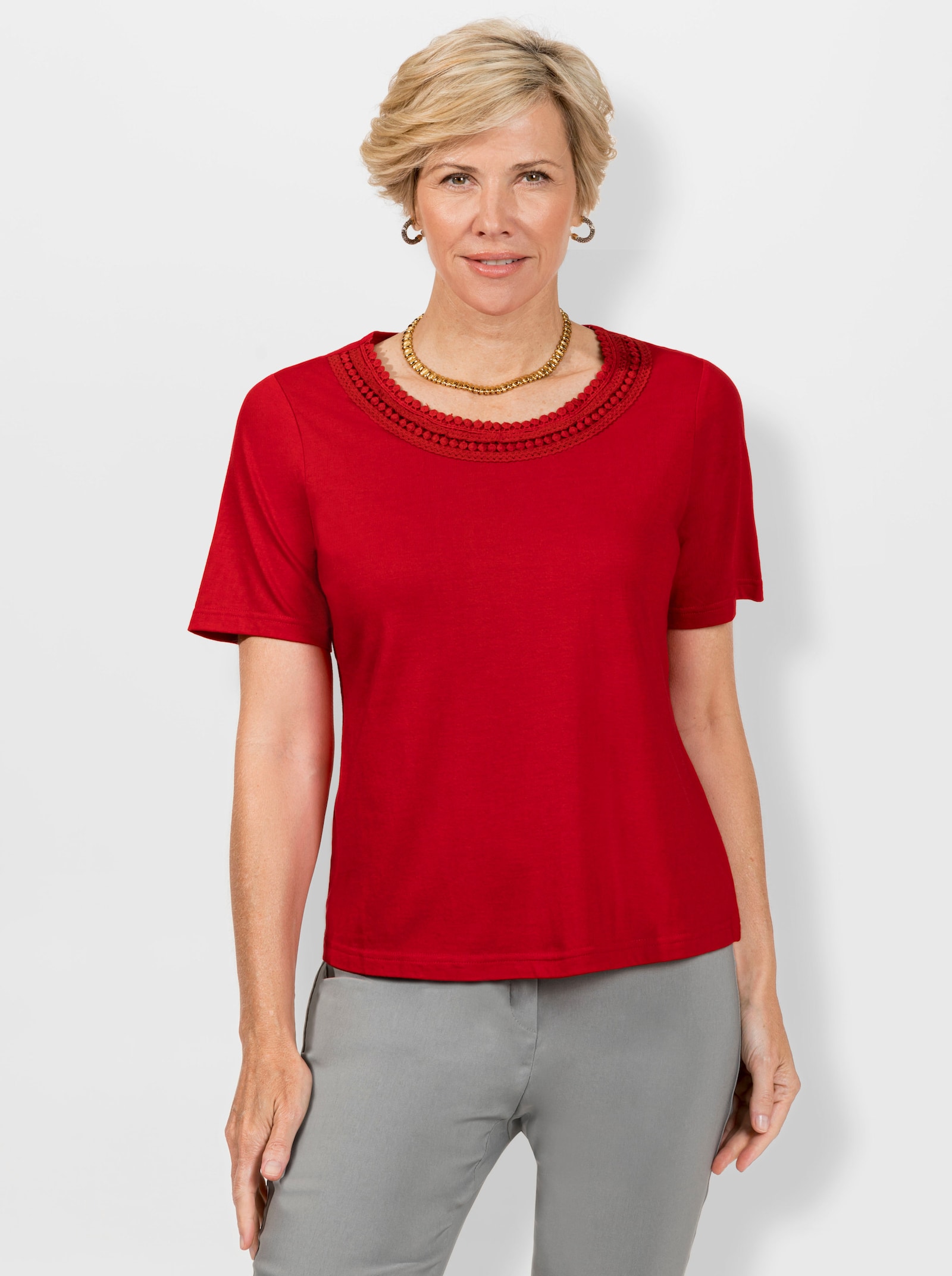 Shirt mit Spitze - rot