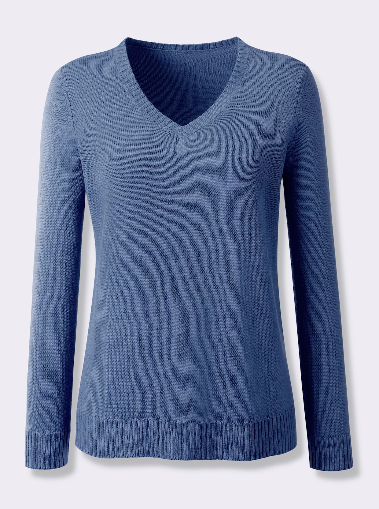 V-Ausschnitt-Pullover - jeansblau