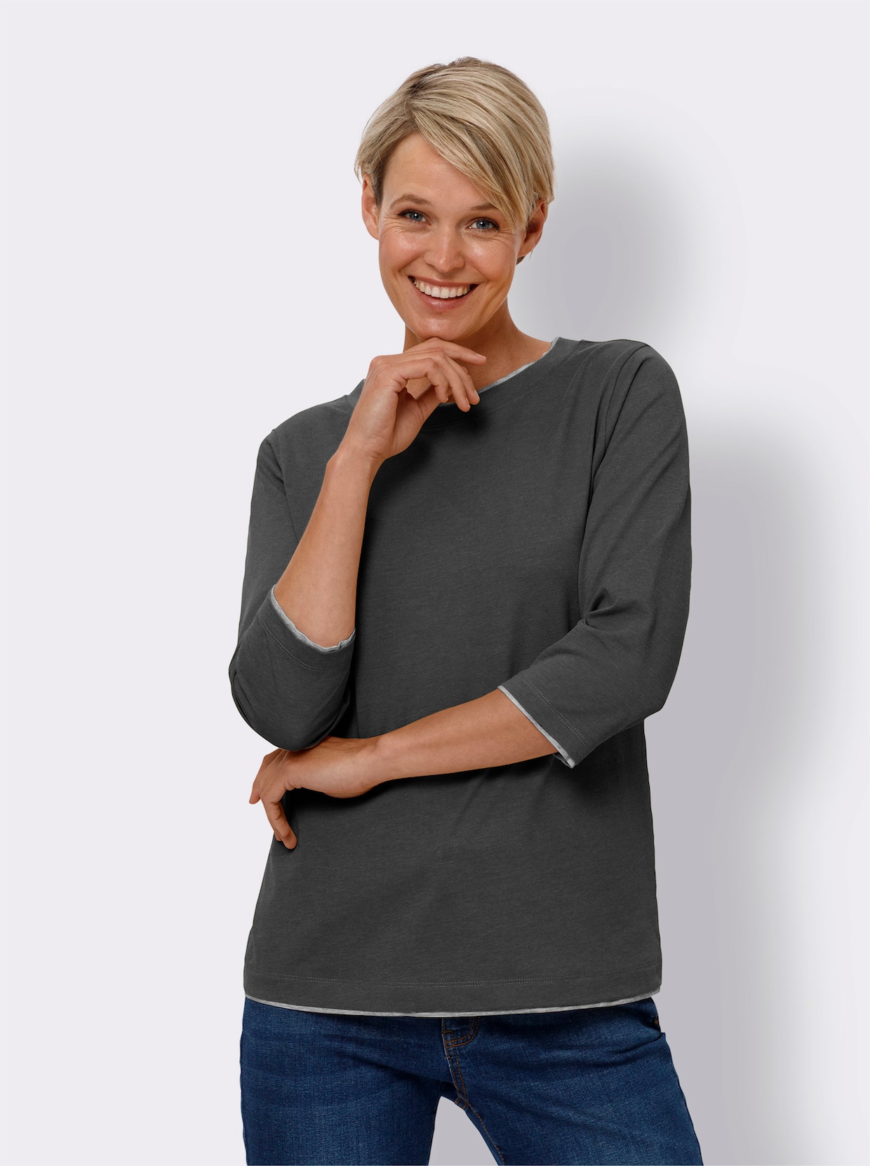 Shirt met 3/4-mouw - grafiet gemêleerd