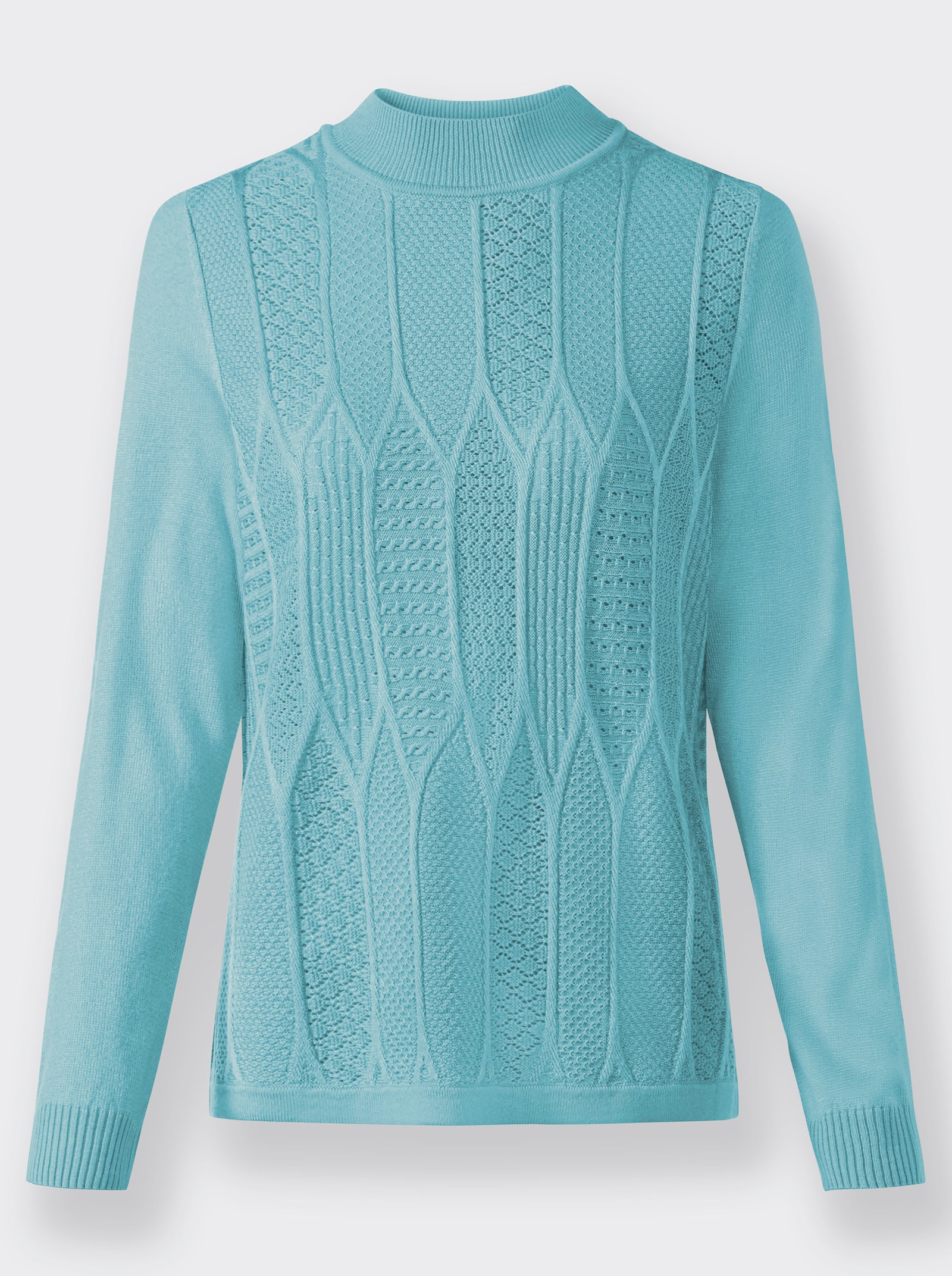 Stehkragenpullover mit Ajour-Muster - aquamarin