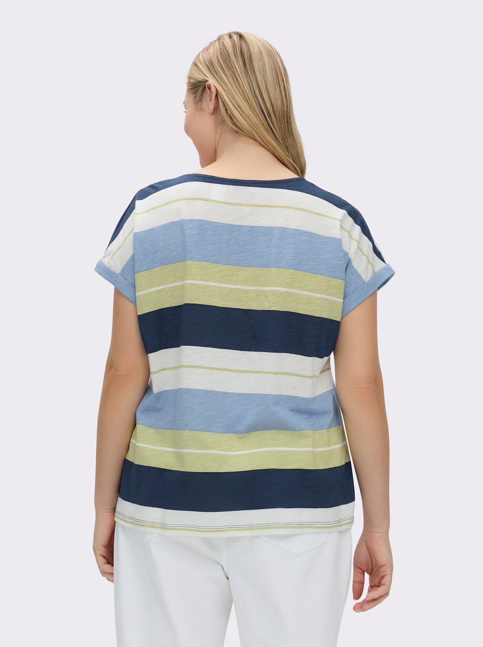 Ringelshirt mit Blockstreifen - lindgrün-bleu-geringelt