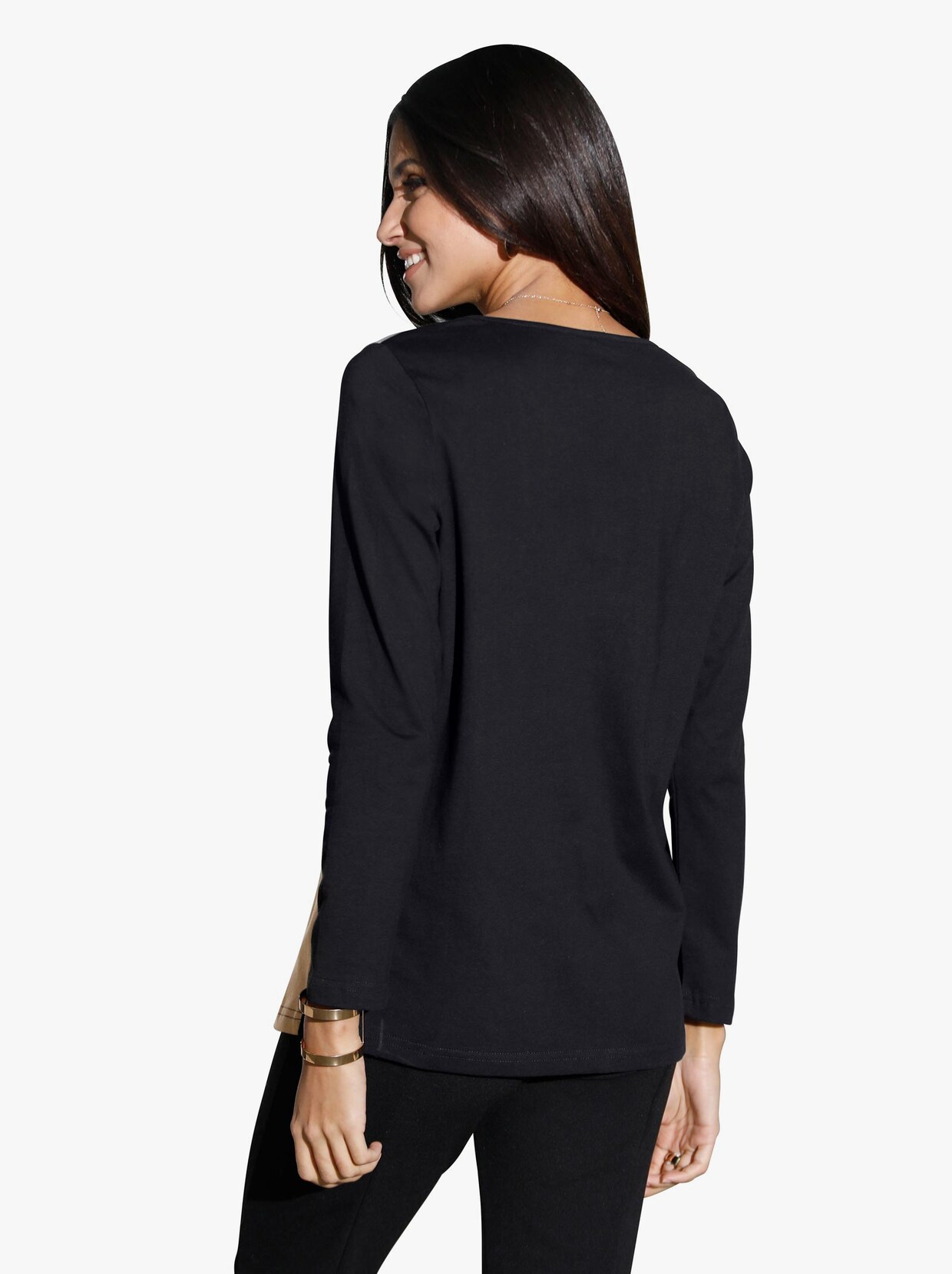 Shirt met lange mouwen - zwart/camel gedessineerd