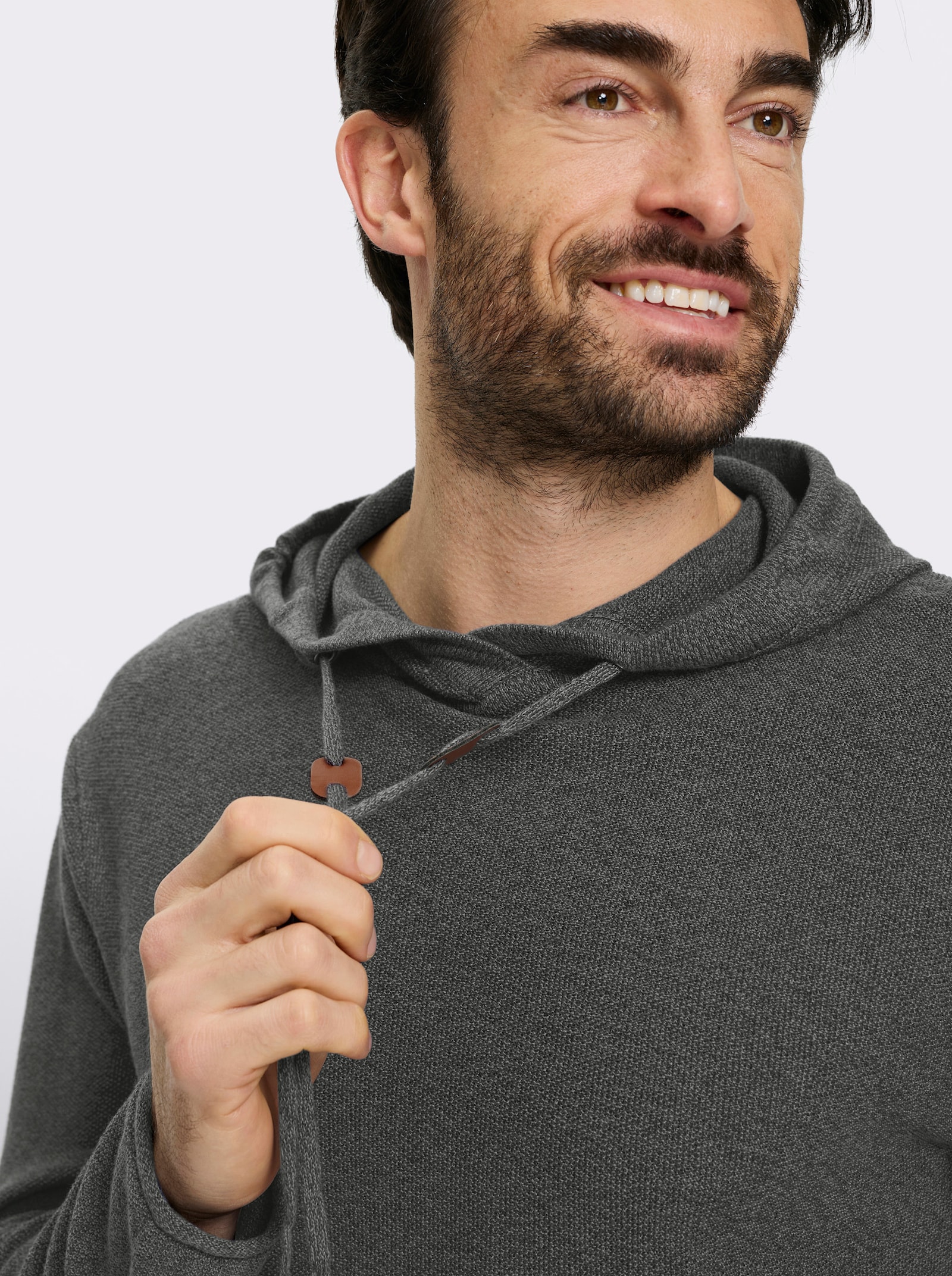 Catamaran Kapuzenpullover mit Struktur-Strickmuster - oliv-meliert