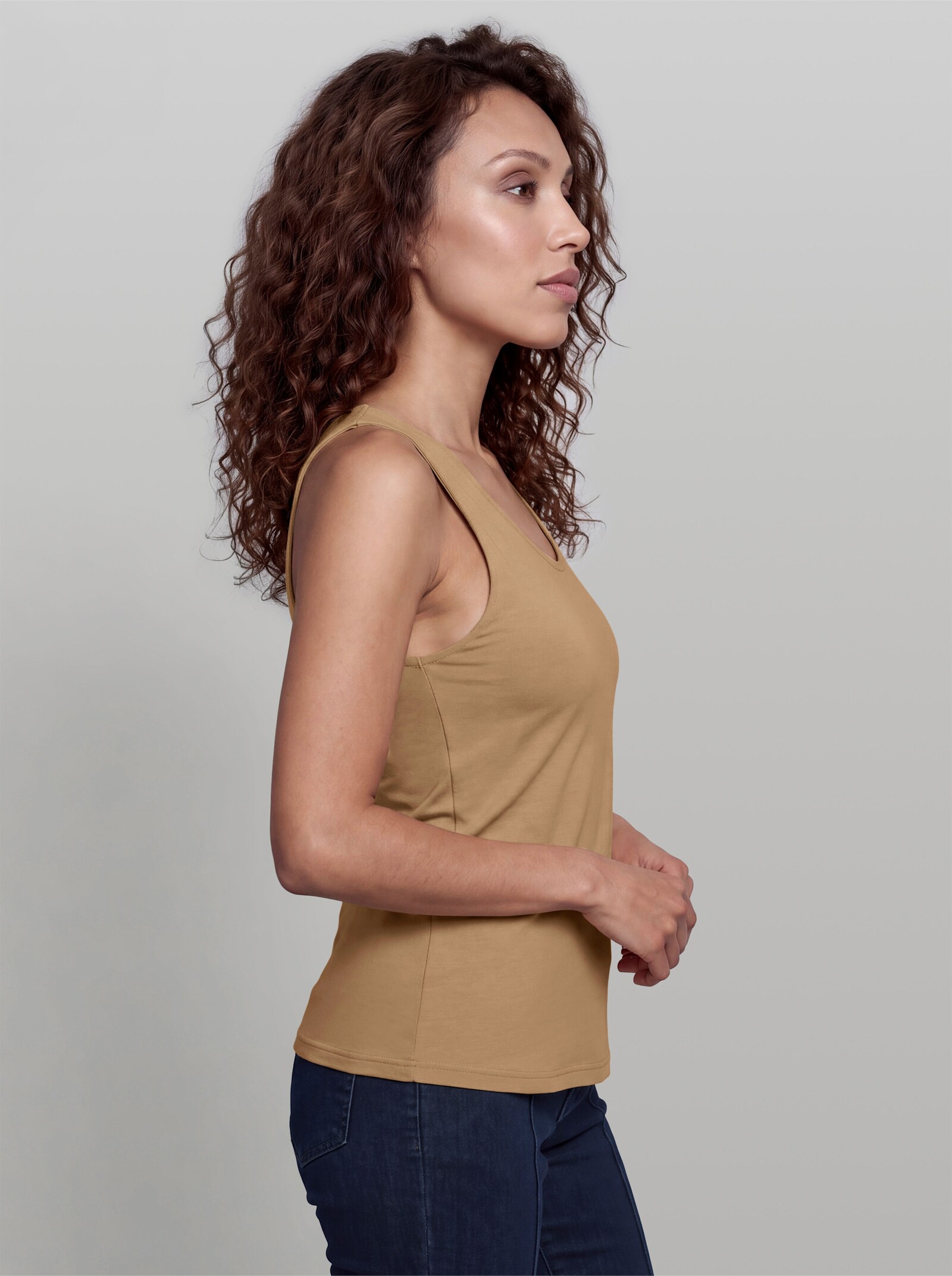heine Shirttop mit Leinen - camel