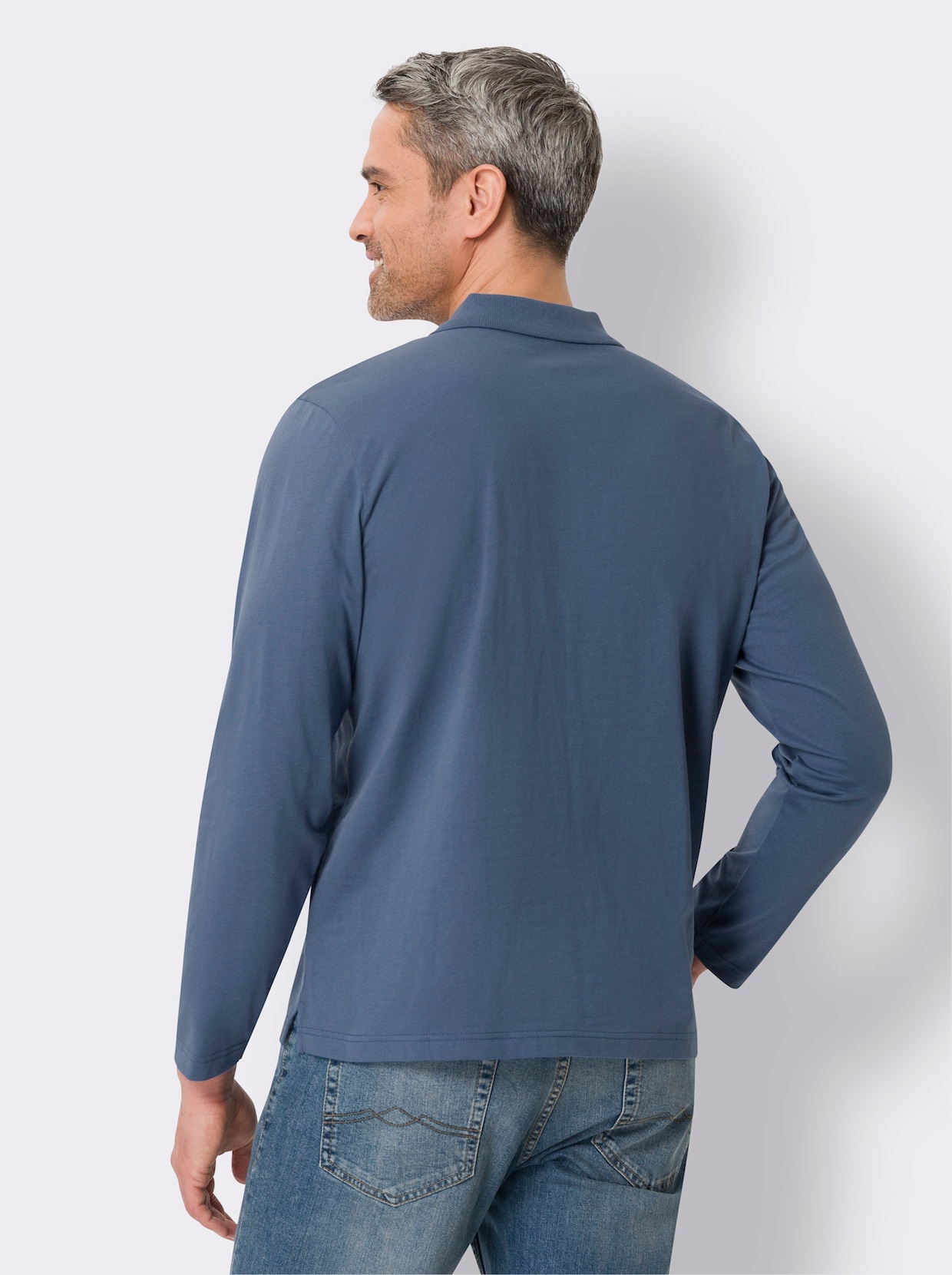 Langarm-Poloshirt - jeansblau-dunkelrot