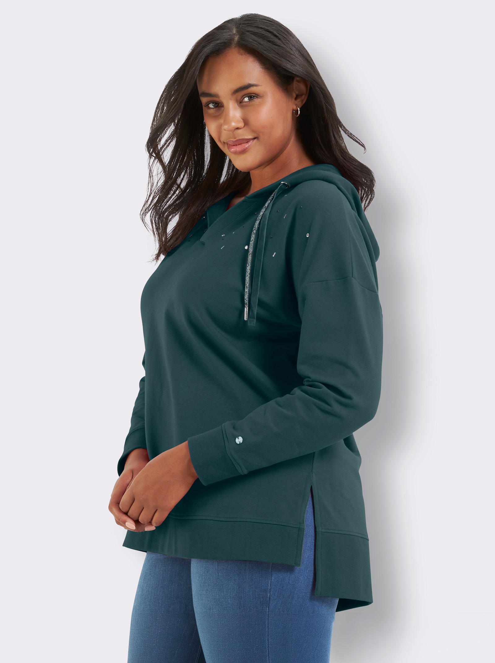 sheego Kapuzensweatshirt mit Ziersteinchen - kirsche