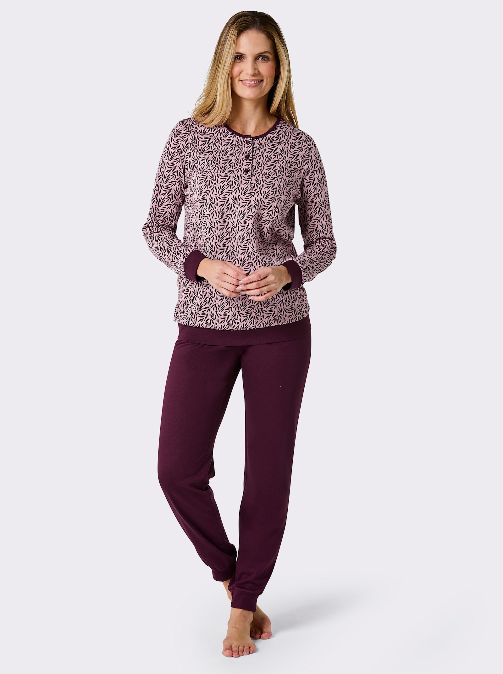 wäschepur Schlafanzüge - mint-jade-bedruckt + rosé-burgund-bedruckt