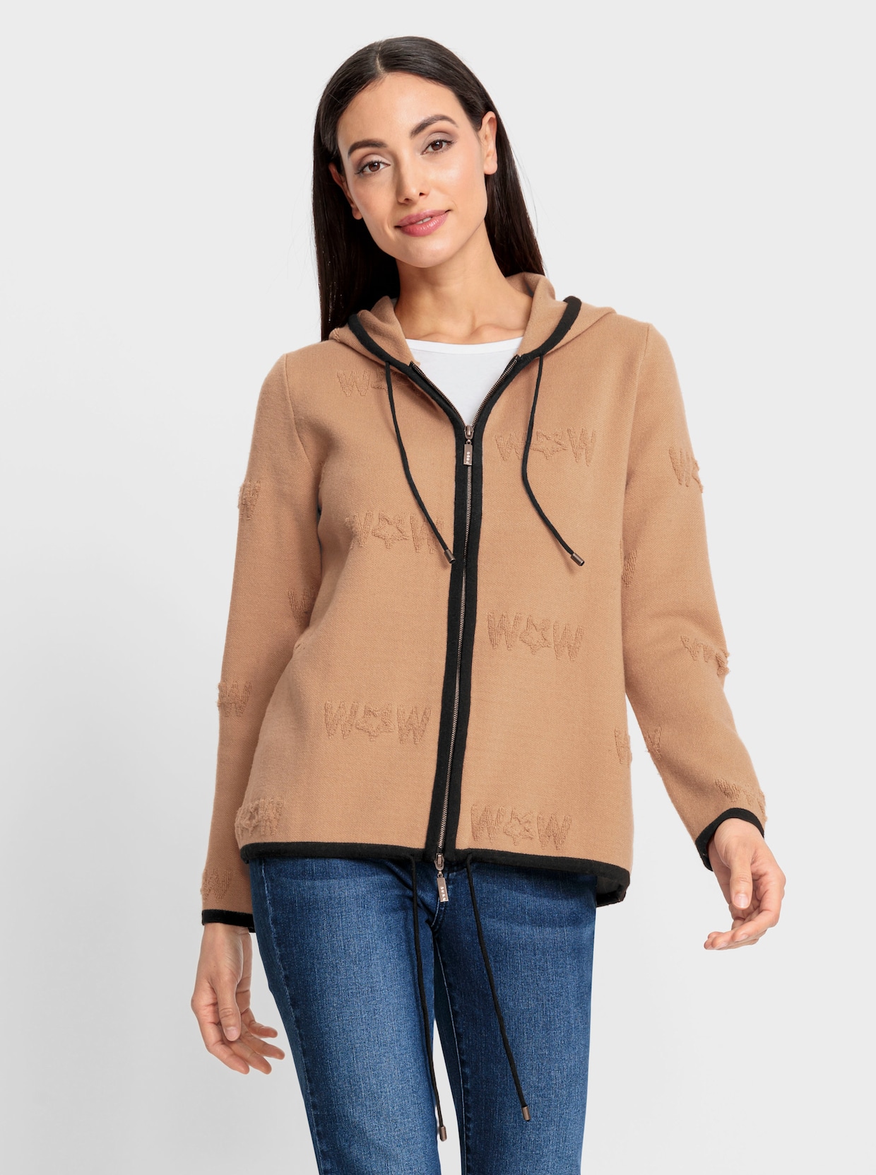 heine Strickjacke - camel-schwarz-gemustert