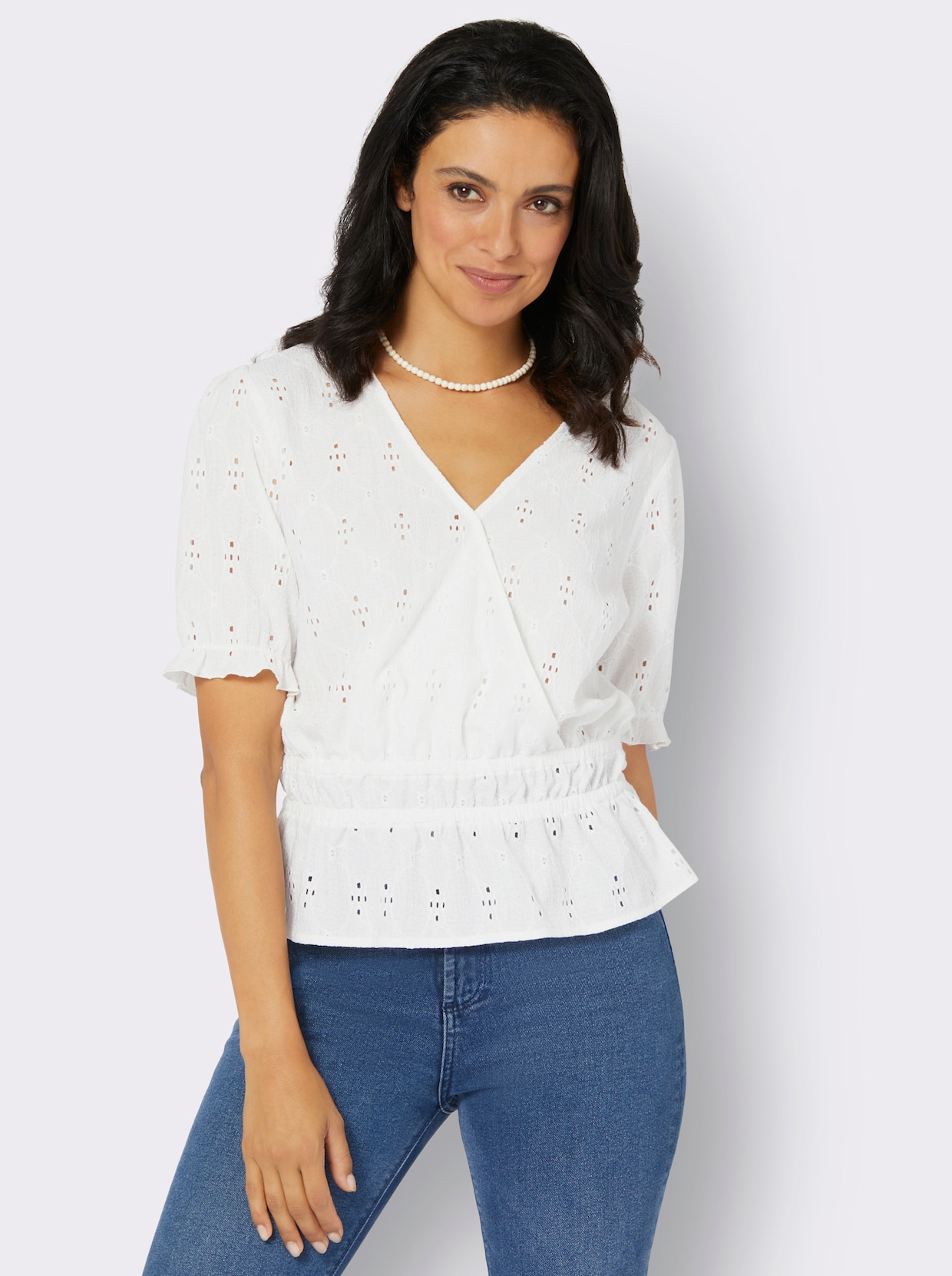 Blouse m. korte mouwen - ecru