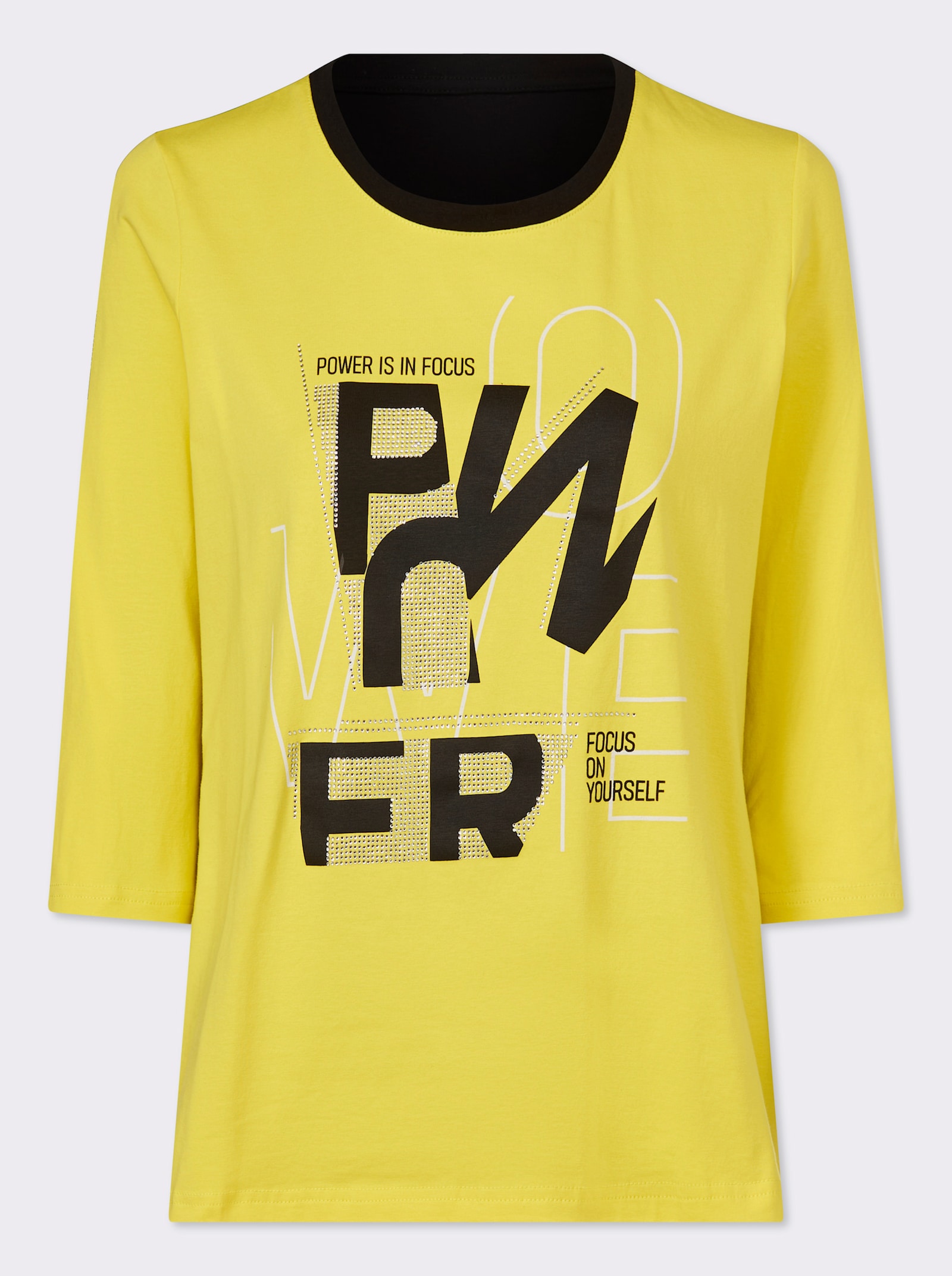 heine Rundhalsshirt mit Glitzernden Steinchen - limone-schwarz-bedruckt