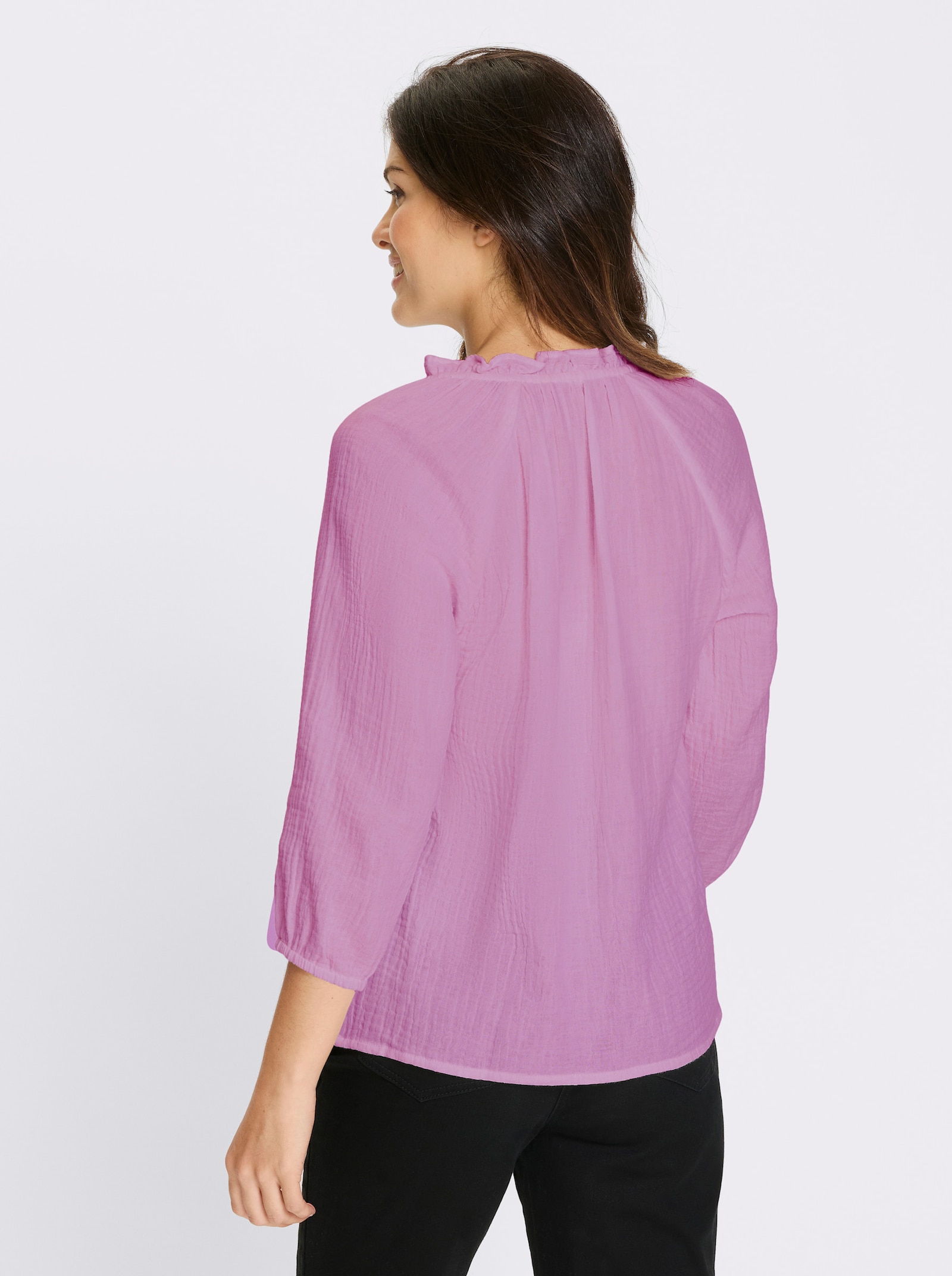 Schlupf-Bluse mit Rüschen am Ausschnitt - orchidee