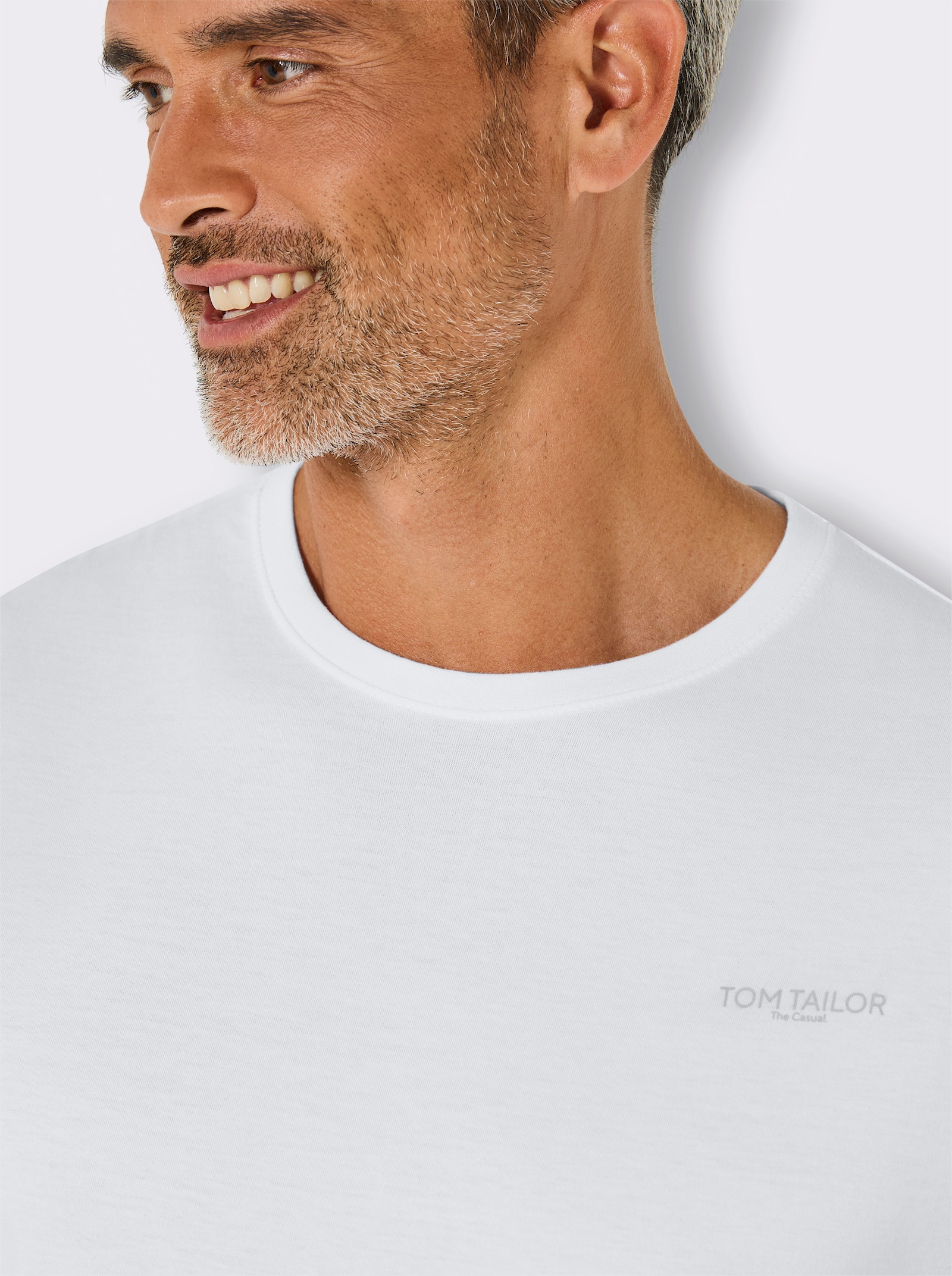 TOM TAILOR Rundhalsshirt mit Logo-Print - 3x weiß