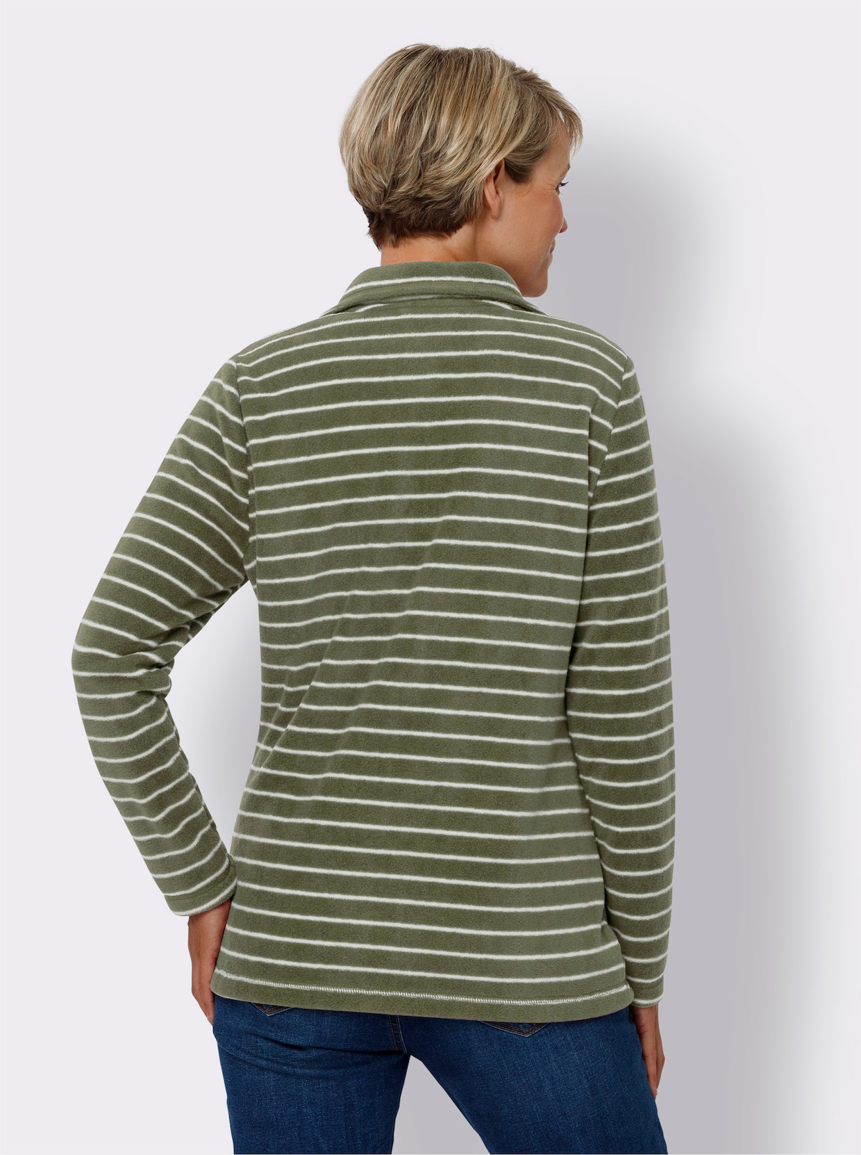 Fleecová bunda - khaki-ecru-proužek