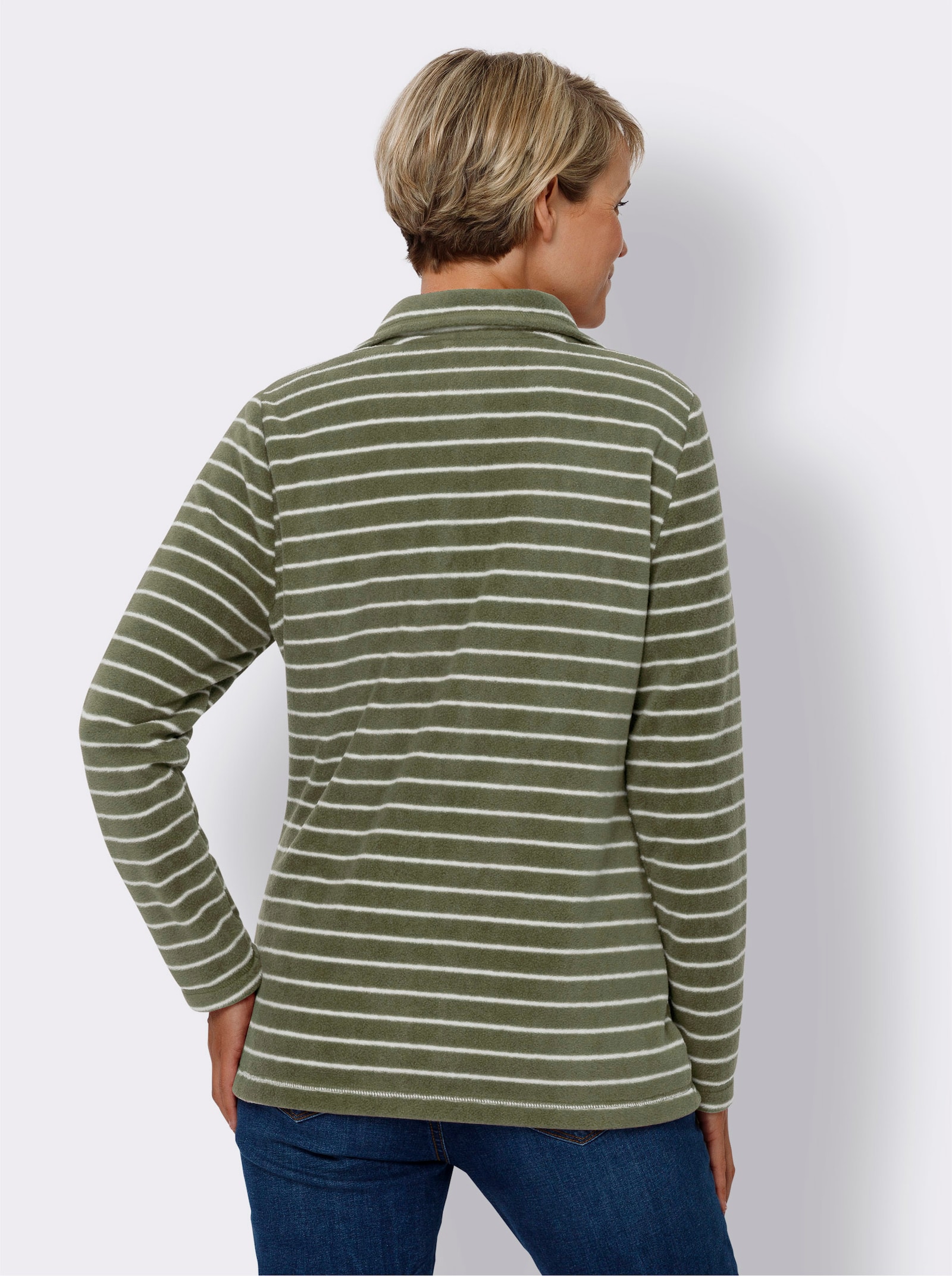 Fleecová bunda na jaro a podzim - khaki-ecru-proužek