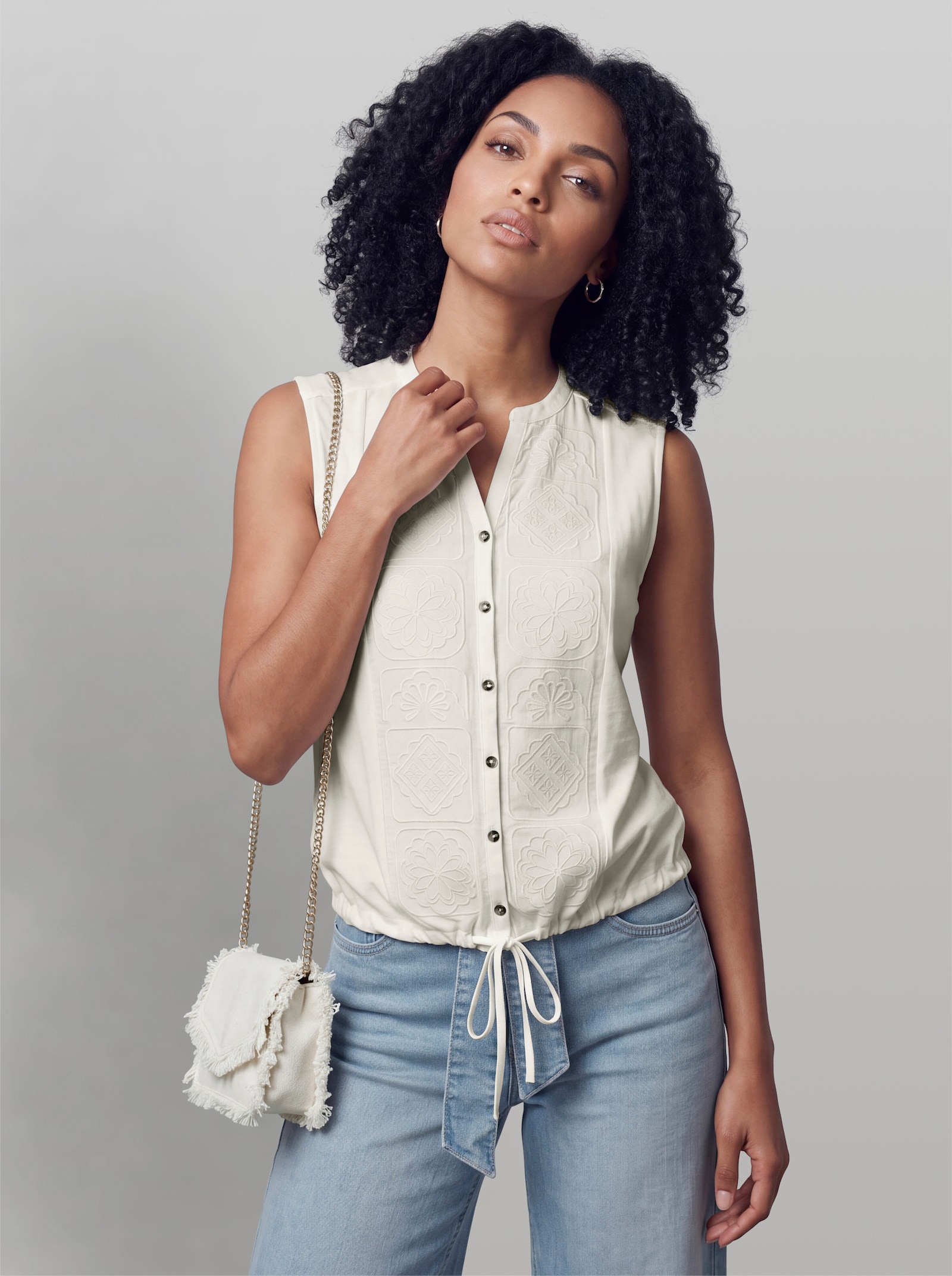 heine Blusenshirt mit Spitzeneinsatz - ecru