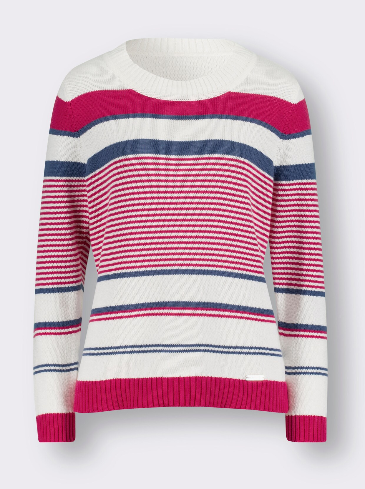 Pullover met ronde hals - roze-ecru gestreept