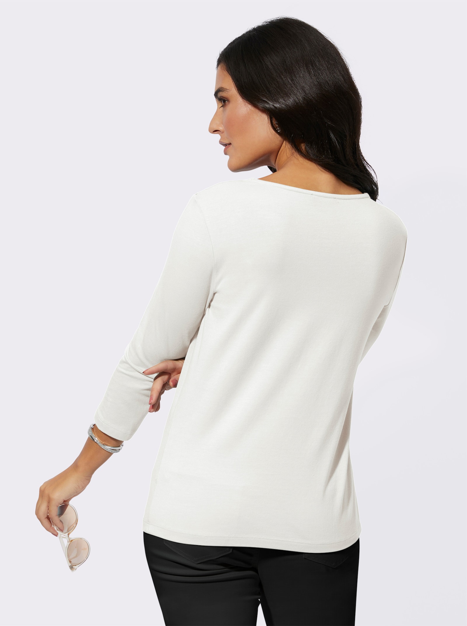 V-Shirt mit Blütenspitze - ecru