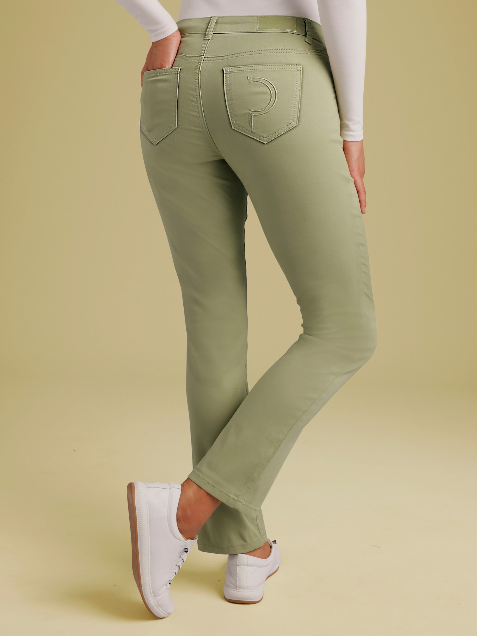 CREATION L PREMIUM 5-Pocket-Jeans mit Biesen-Verzierung an den Taschen - schilf